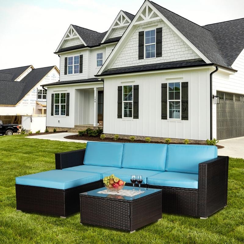 Outdoor Cushioned Rattan Wicker Sectional Sofa Set