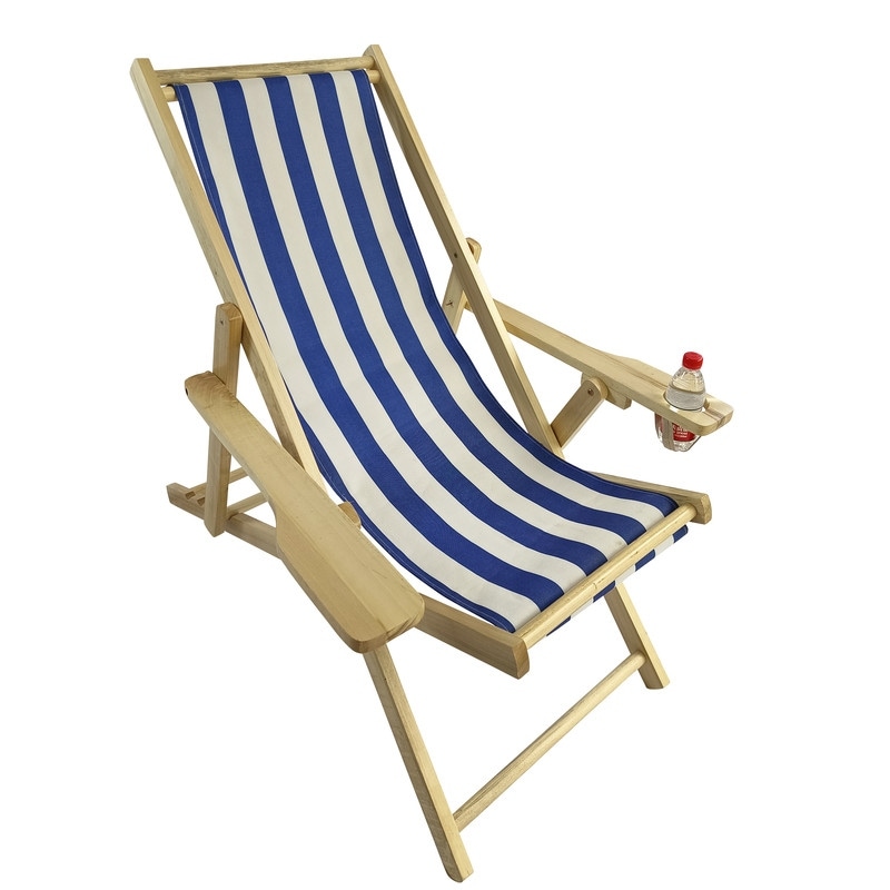 Garden Patio Wood Sling Stripe Broad Chair Folding Chaise Lounge Chair