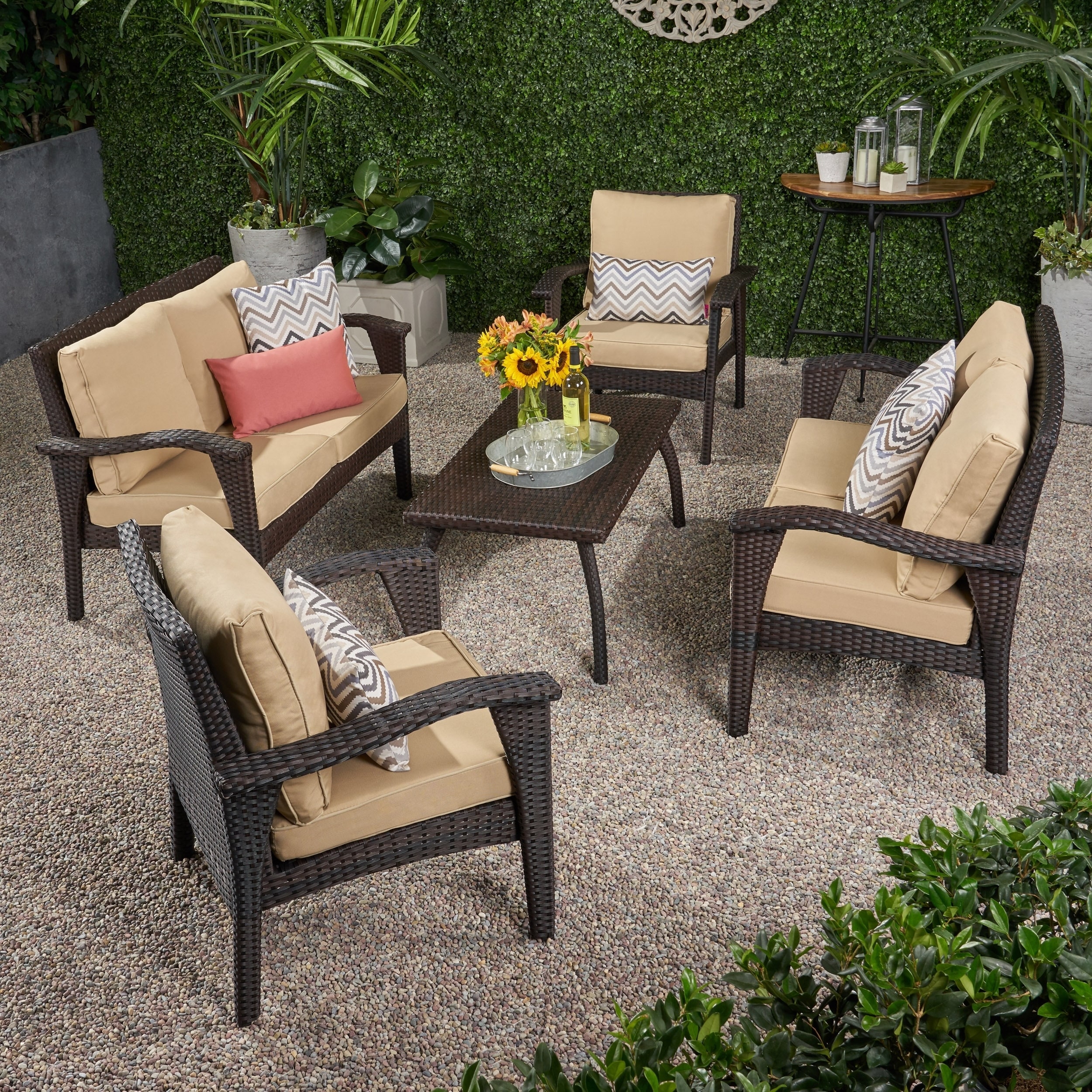 Honolulu Outdoor 5-piece Wicker Chat Set With Cushions By Christopher Knight Home