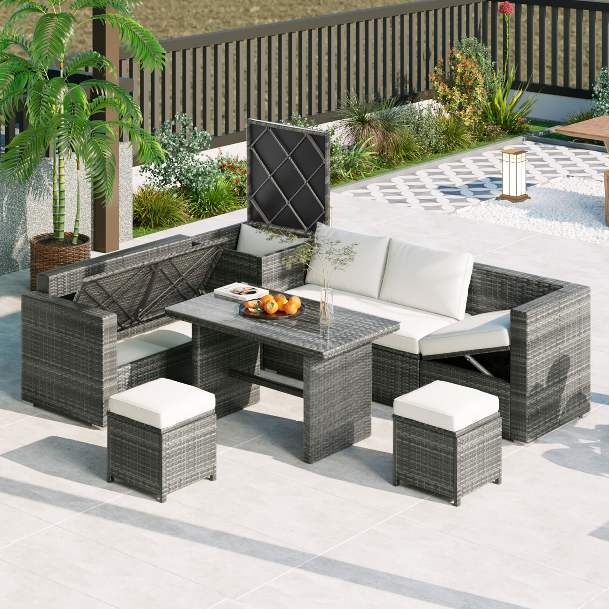 Optimize Your Outdoor Space: 6-piece Wicker Sofa Sectional Set With Storage Box