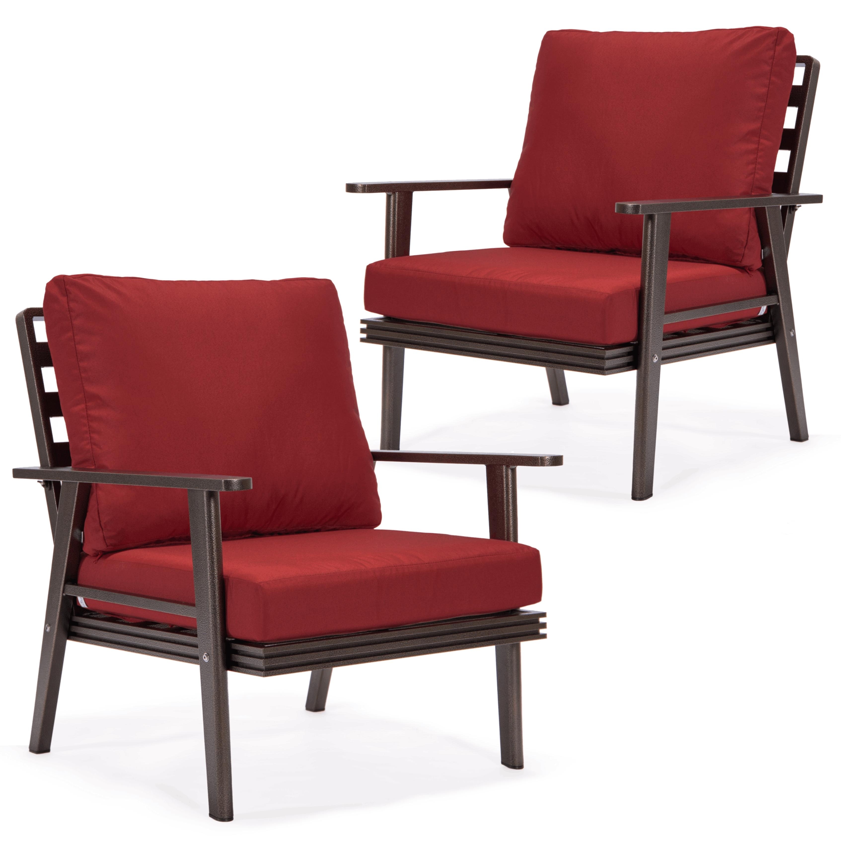 Leisuremod Walbrooke Brown Patio Armchairs With Cushions Set Of 2