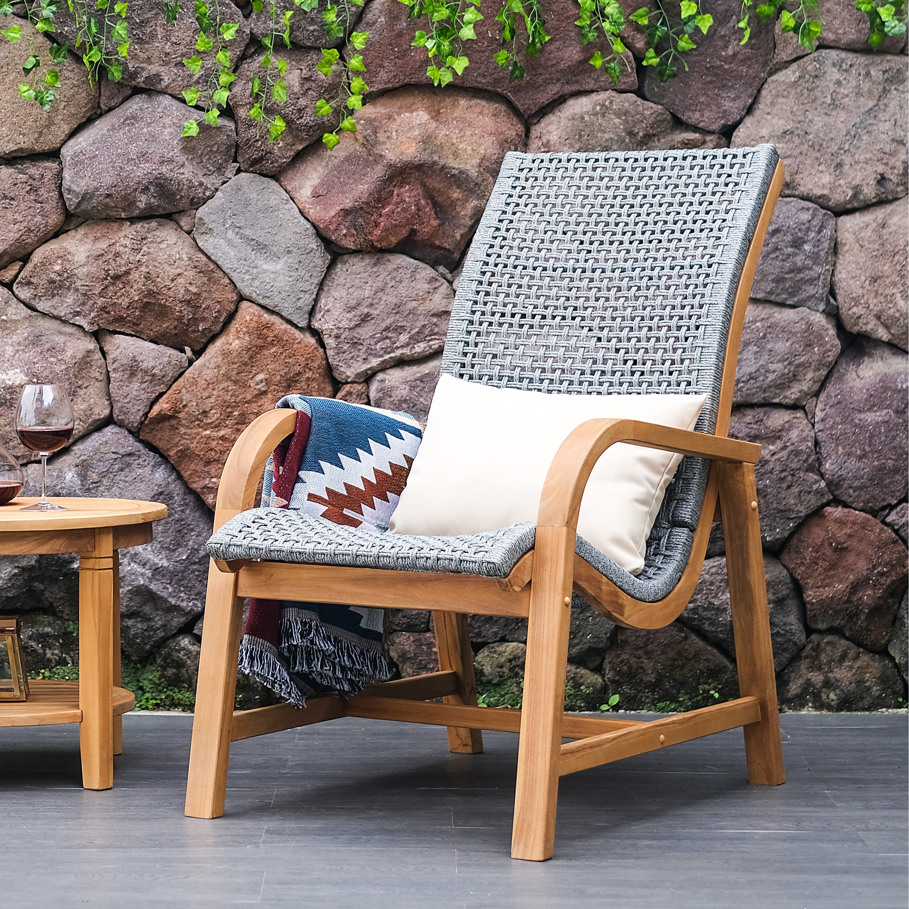 Dunham Teak Wood Outdoor Lounge Chair - Free Lumbar Pillow