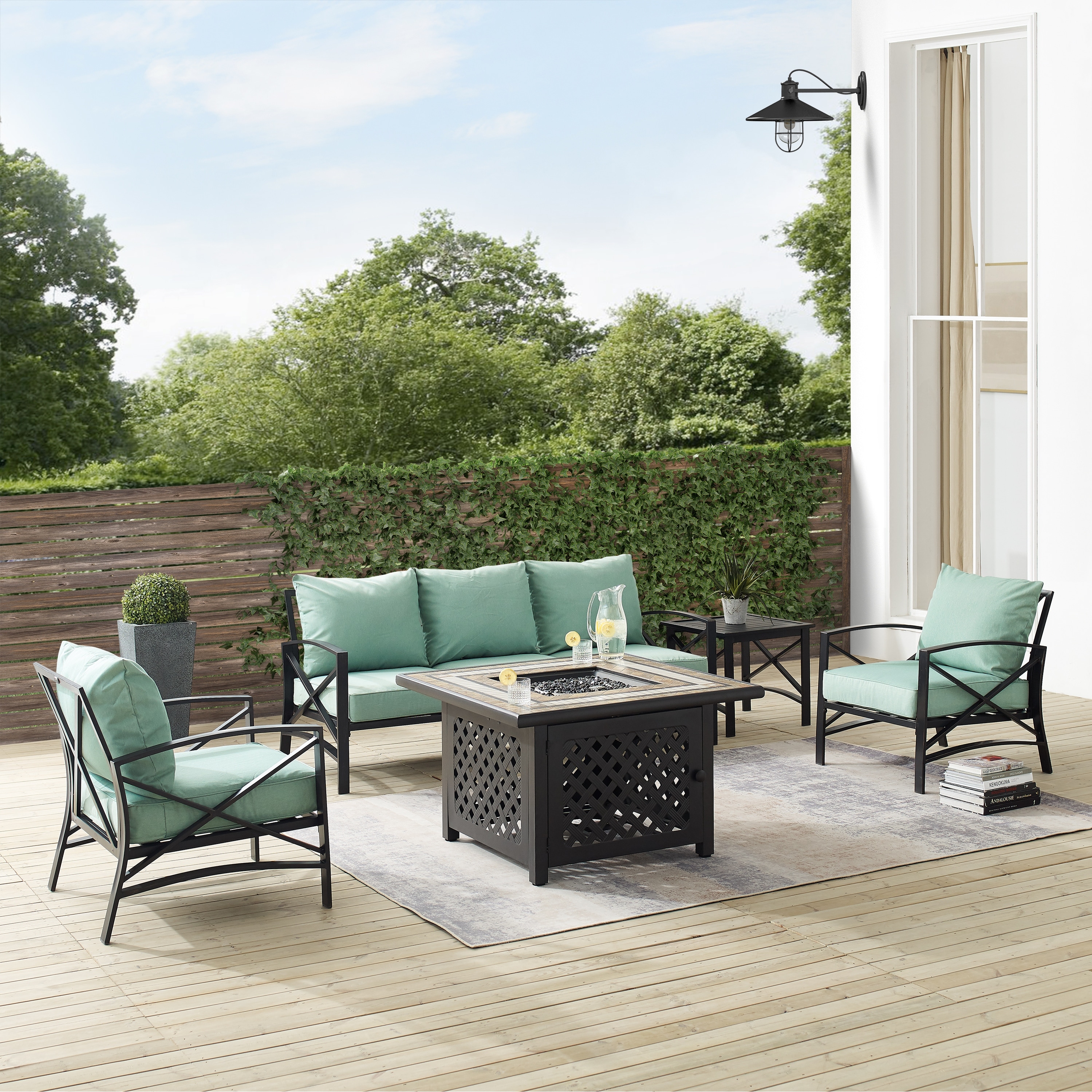 Kaplan 5pc Outdoor Sofa Set W/fire Table - 147 w X 68.5 d X 32 h