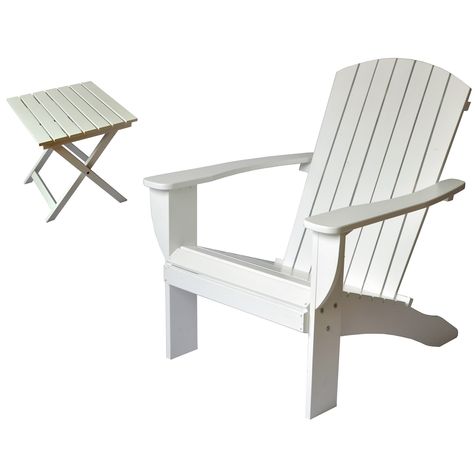 Riverstone Solid Cedar Adirondack Extra Wide Chair With Build In Bottle Opener and Matching Folding Table - White