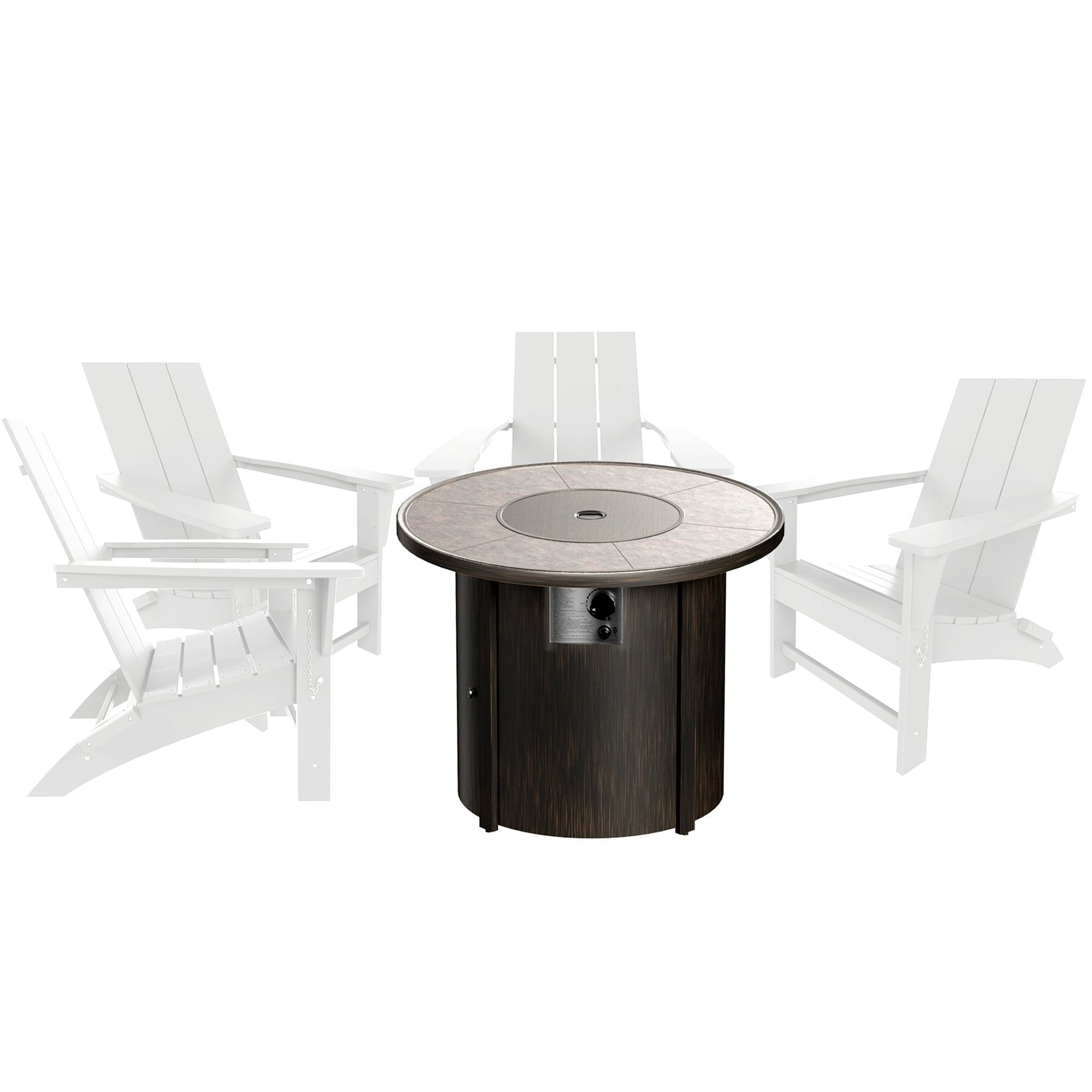 Shoreside Modern Poly Folding Adirondack Chair With Round Fire Pit Table Set