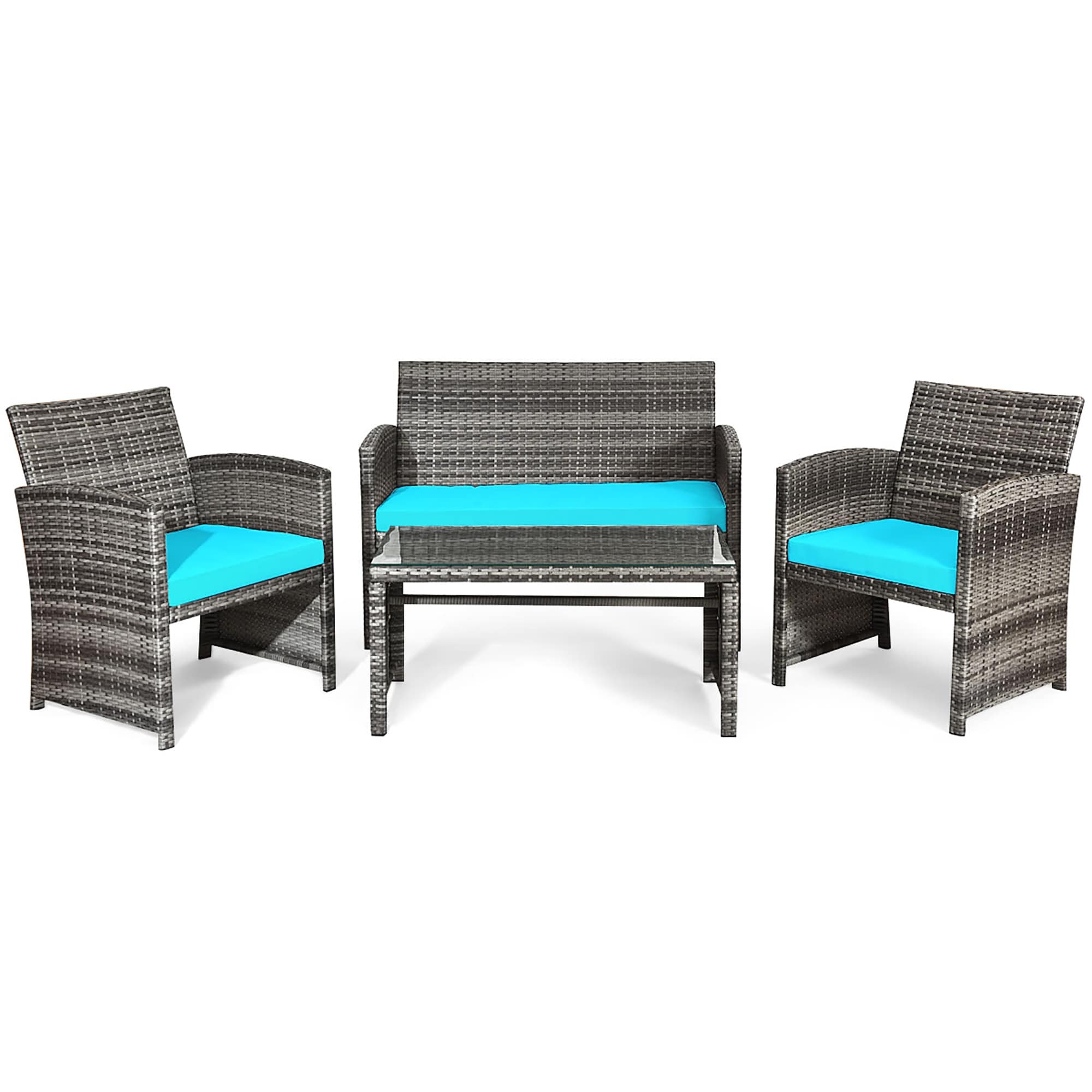 Wicker 4 Pieces Conversation Set Pe Rattan Chairs And Table
