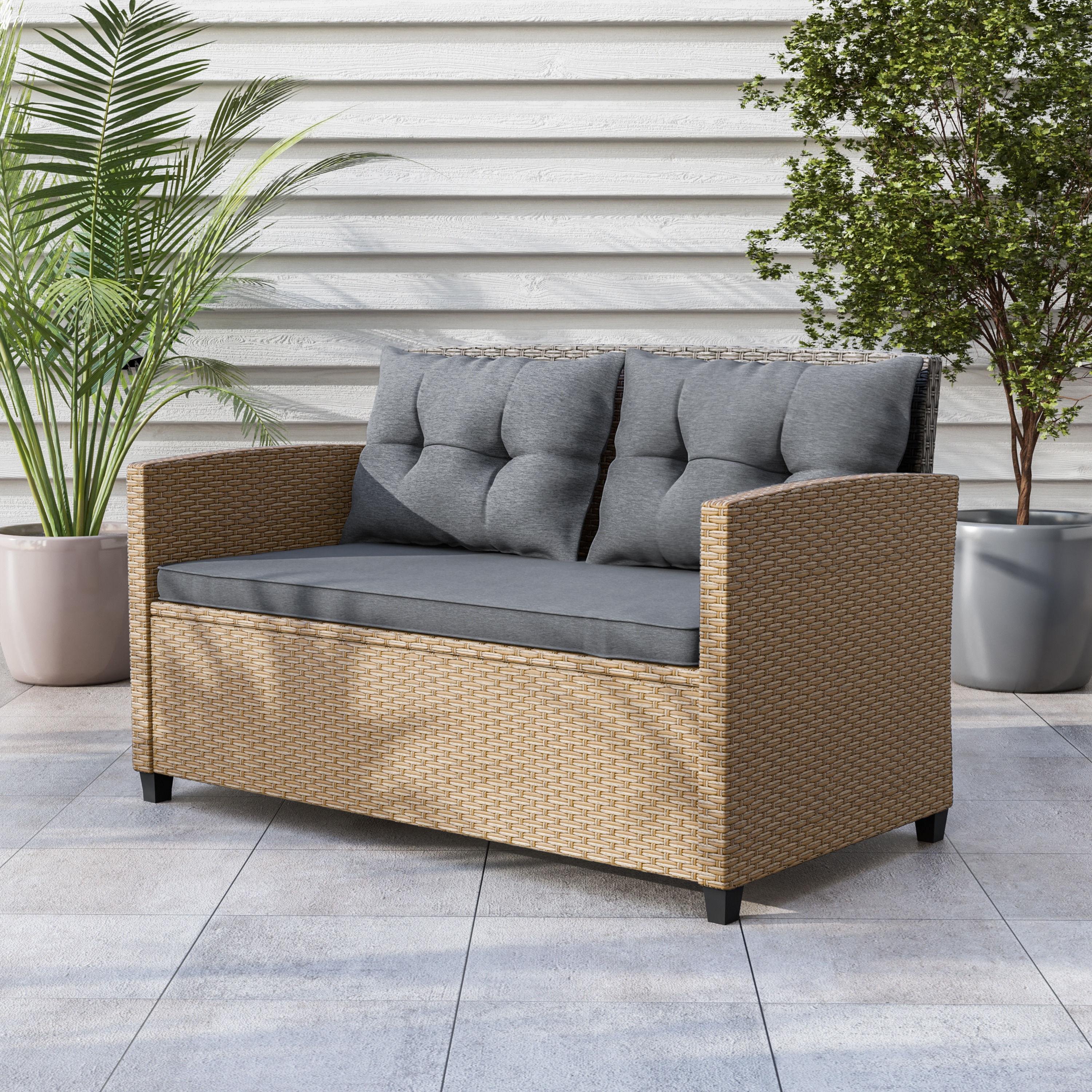 Alaya Transitional Compact Wicker Pillow Back Outdoor Loveseat By M&l Co