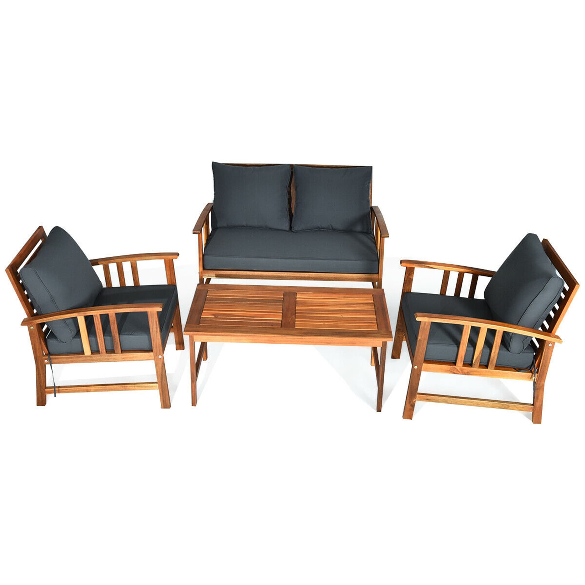 4pcs Wood Outdoor Sofa Chair Set Patio Conversation Set With Cushions