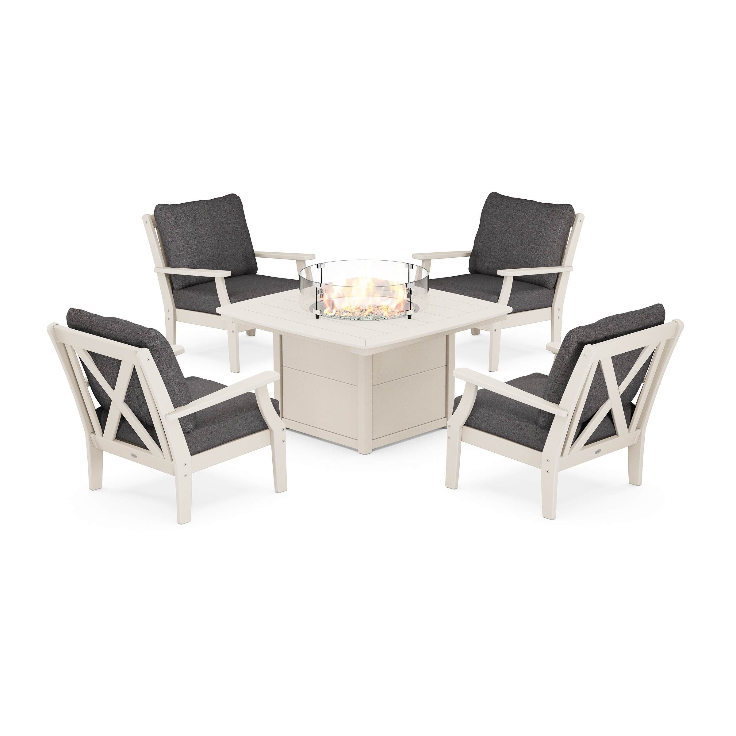 Polywood Braxton 5-piece Deep Seating Conversation Set With Fire Pit Table