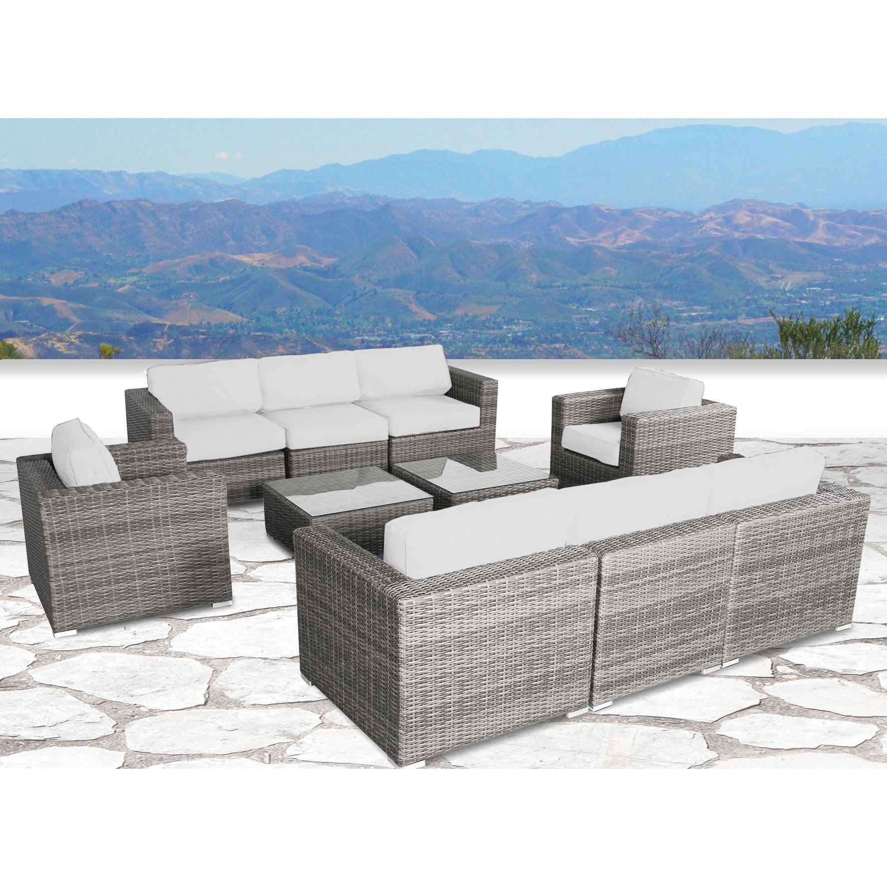 Lsi 10 Piece Rattan Sectional Seating Group With Cushions