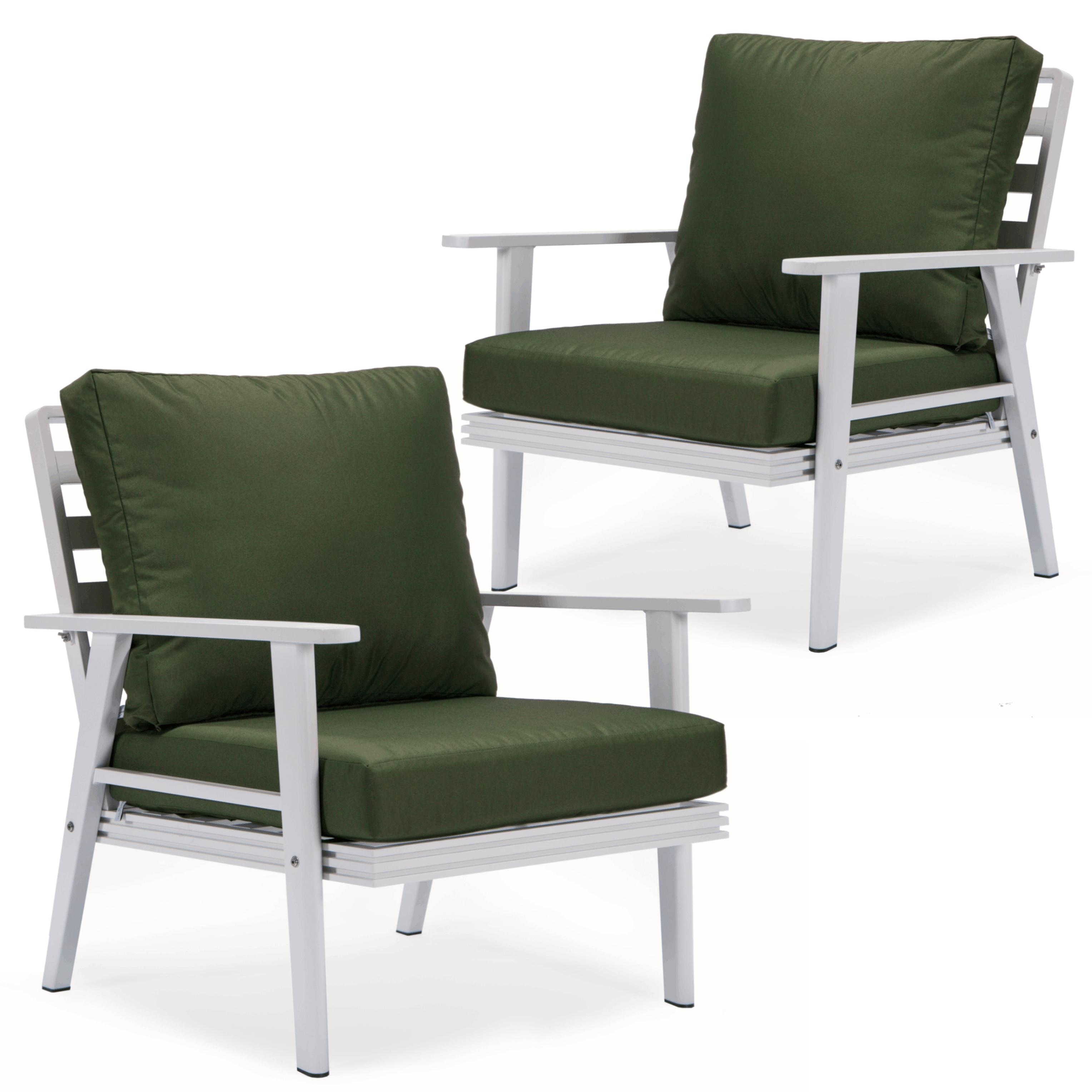 Leisuremod Walbrooke White Patio Armchairs With Cushions Set Of 2