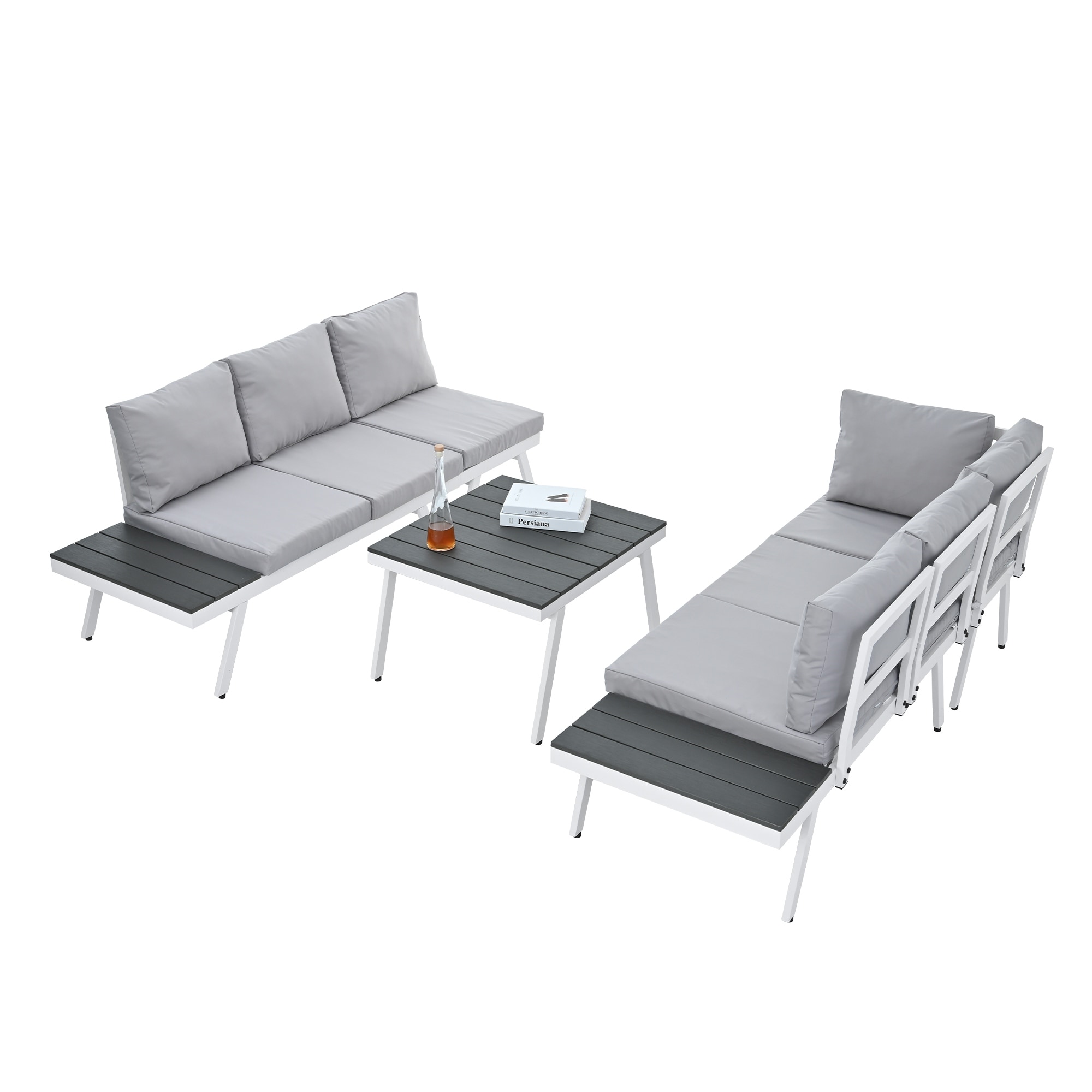 5-piece Aluminum Outdoor Patio Furniture Set  Modern Garden Sectional Sofa Set With End Coffee Table  For Backyard  Grey
