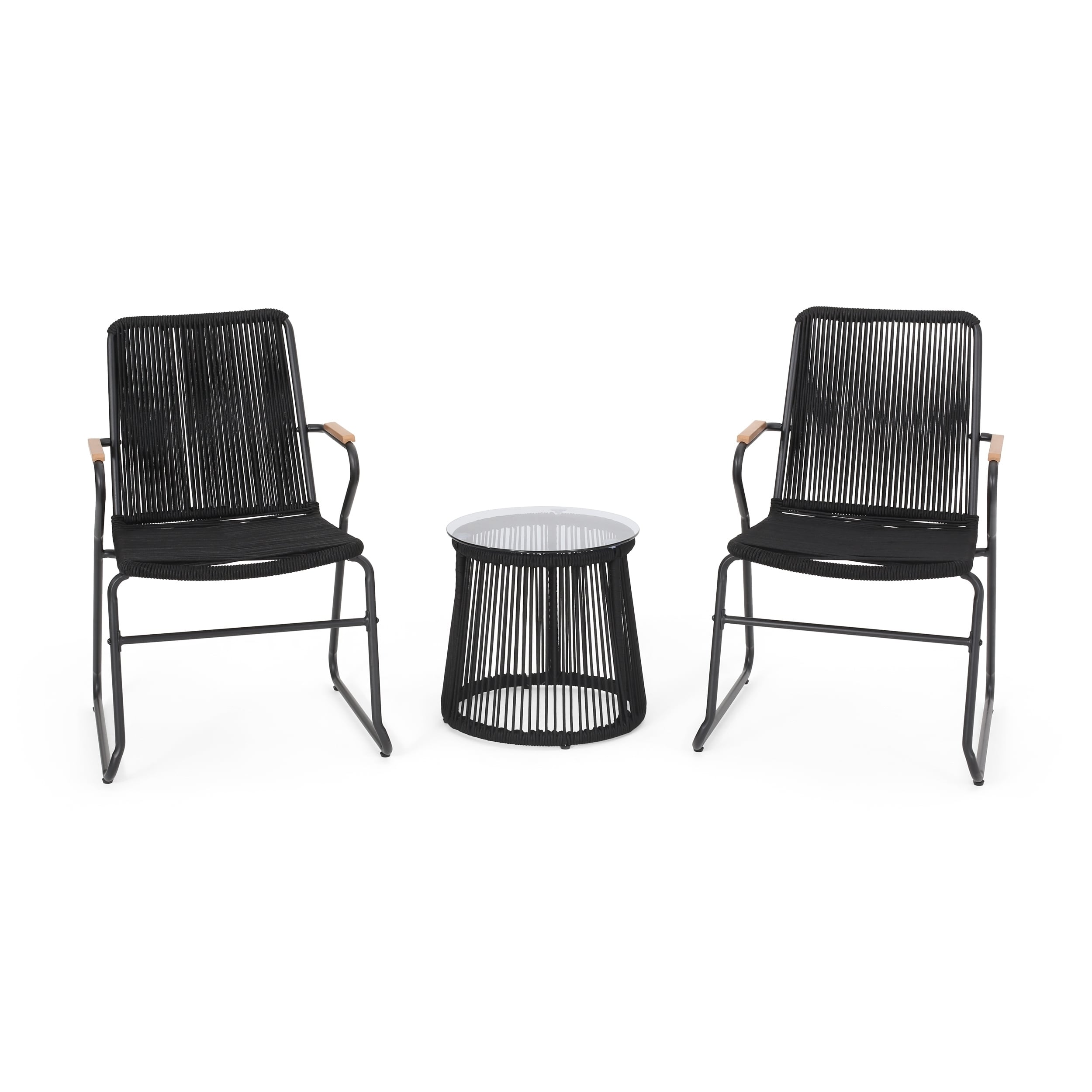 Moonstone Modern Outdoor Rope Weave Chat Set With Side Table By Christopher Knight Home