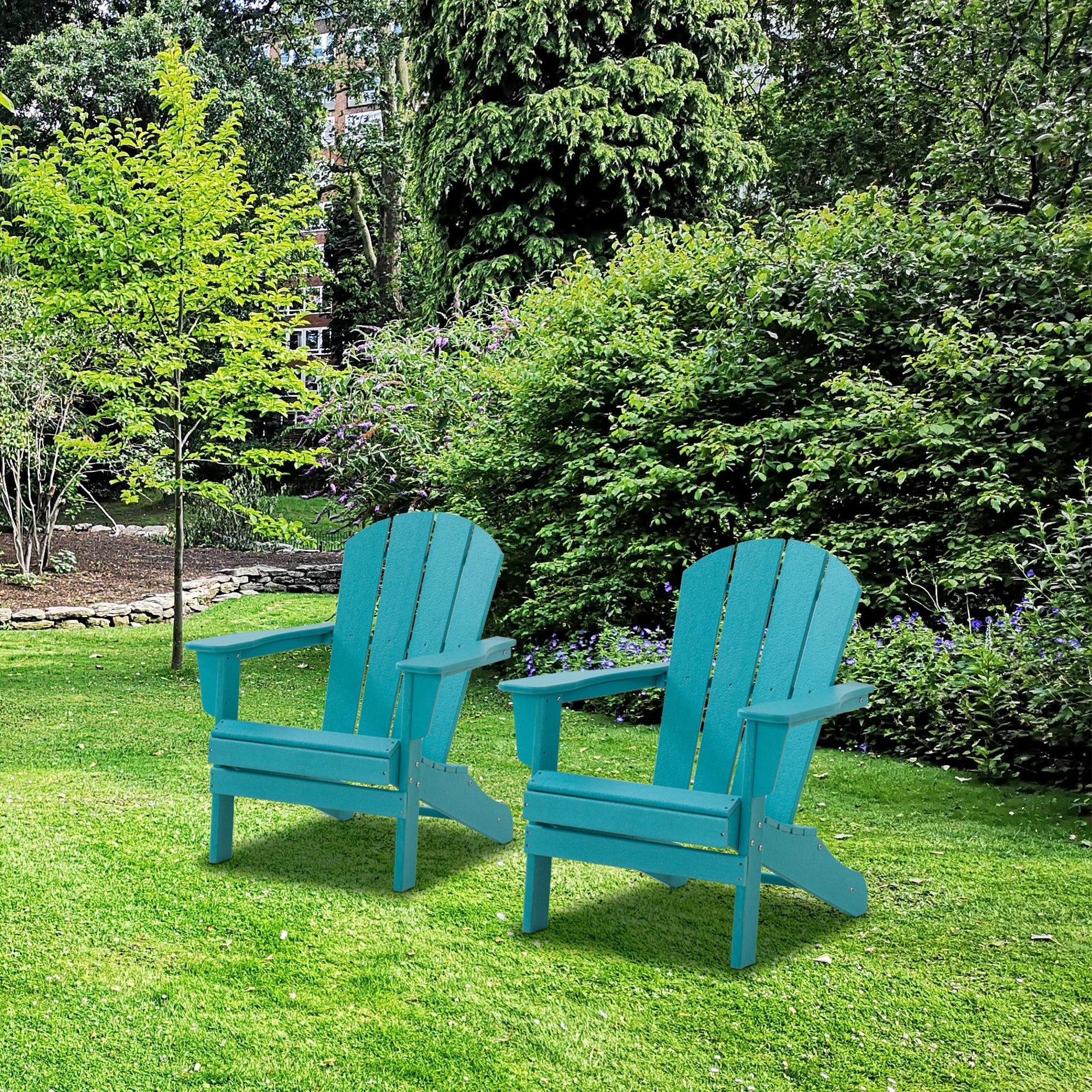 Hdpe Adirondack Chair weather Resistant For Patio/ Backyard/garden   Blue  Set Of 2