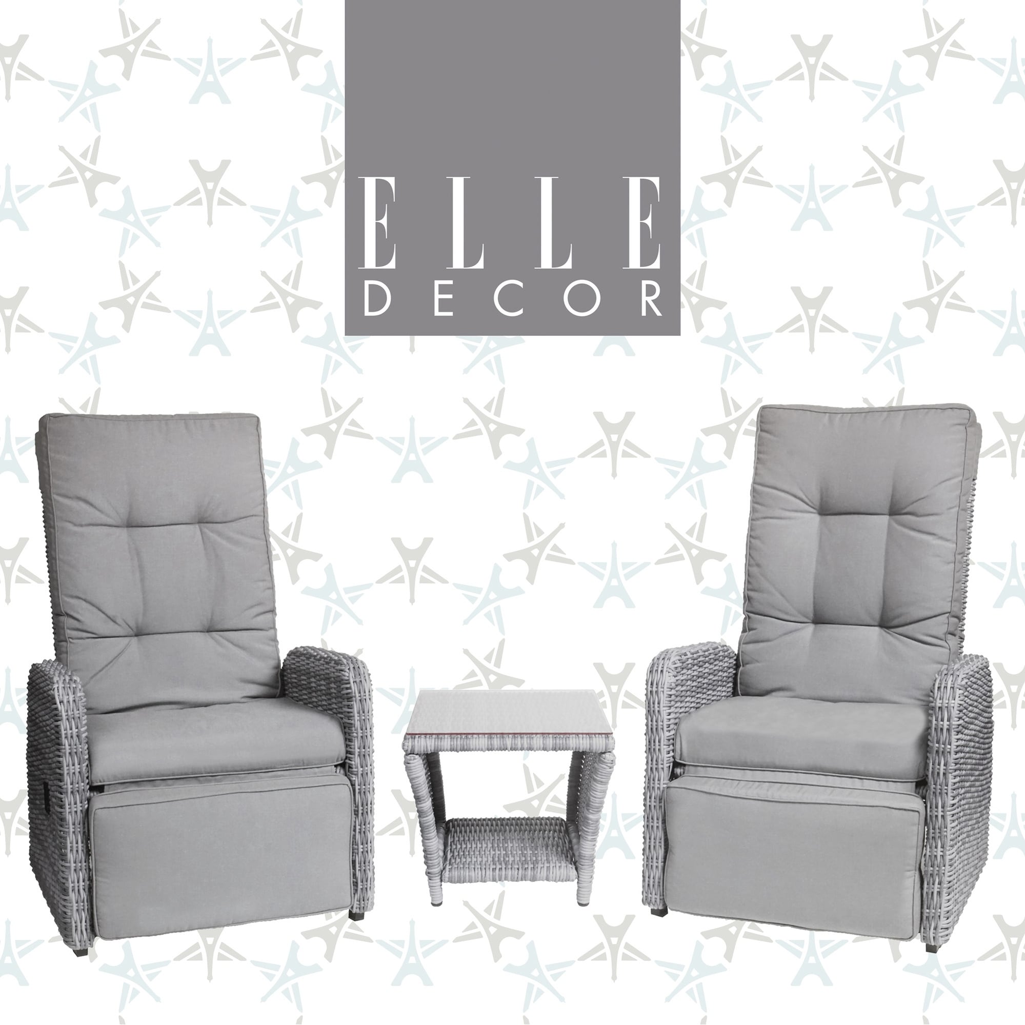 Elle Decor Vallauris 3-piece Outdoor Reclining Chair Set  Grey