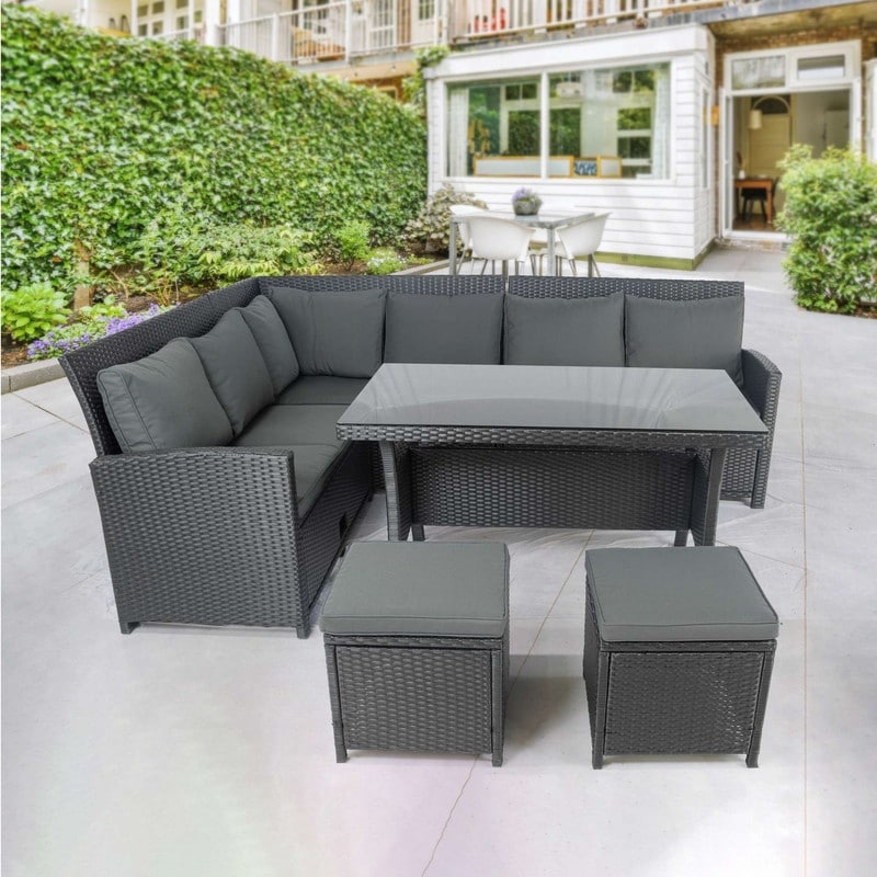 6 Pieces Pe Rattan Sectional Outdoor Furniture Cushioned Sofa Set