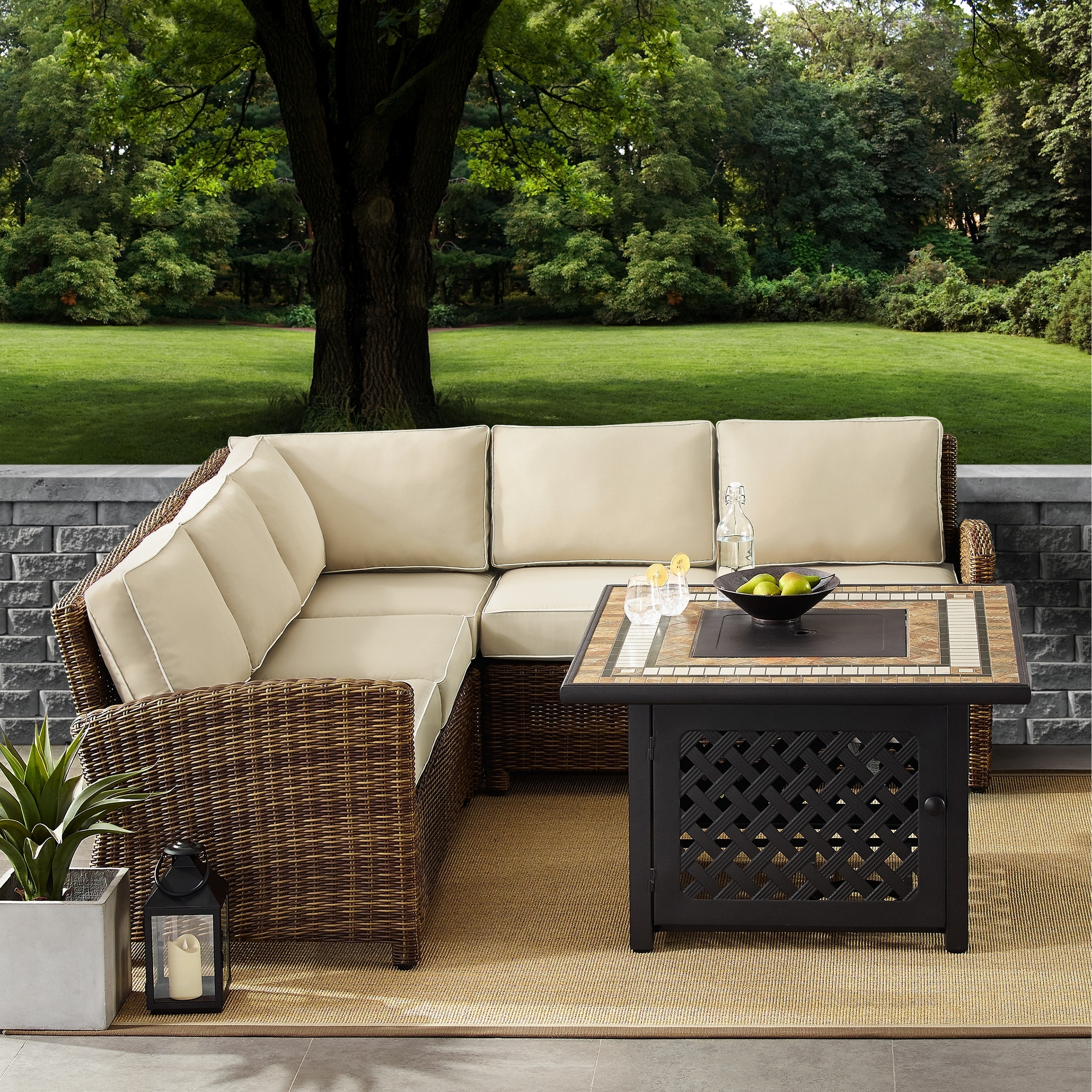 Bradenton 4-piece Outdoor Wicker Seating Set With Sand Cushions - 85.75 w X 85.75 d X 32.5 h