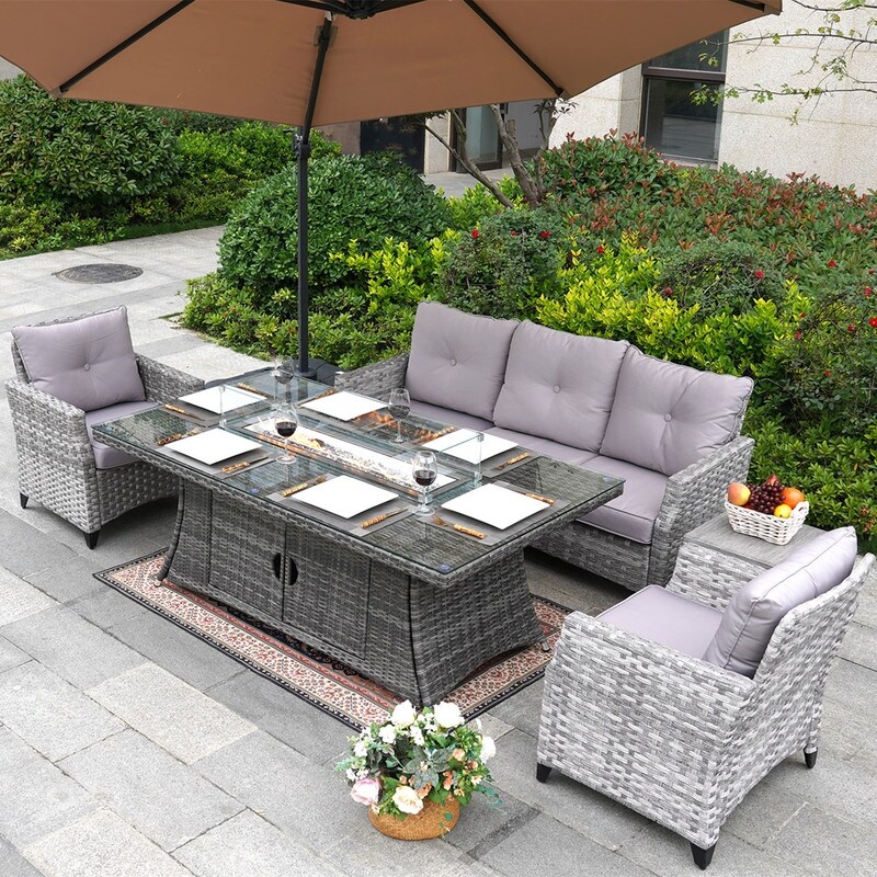 5-piece Patio Sectional Sofa Set With Firepit Table