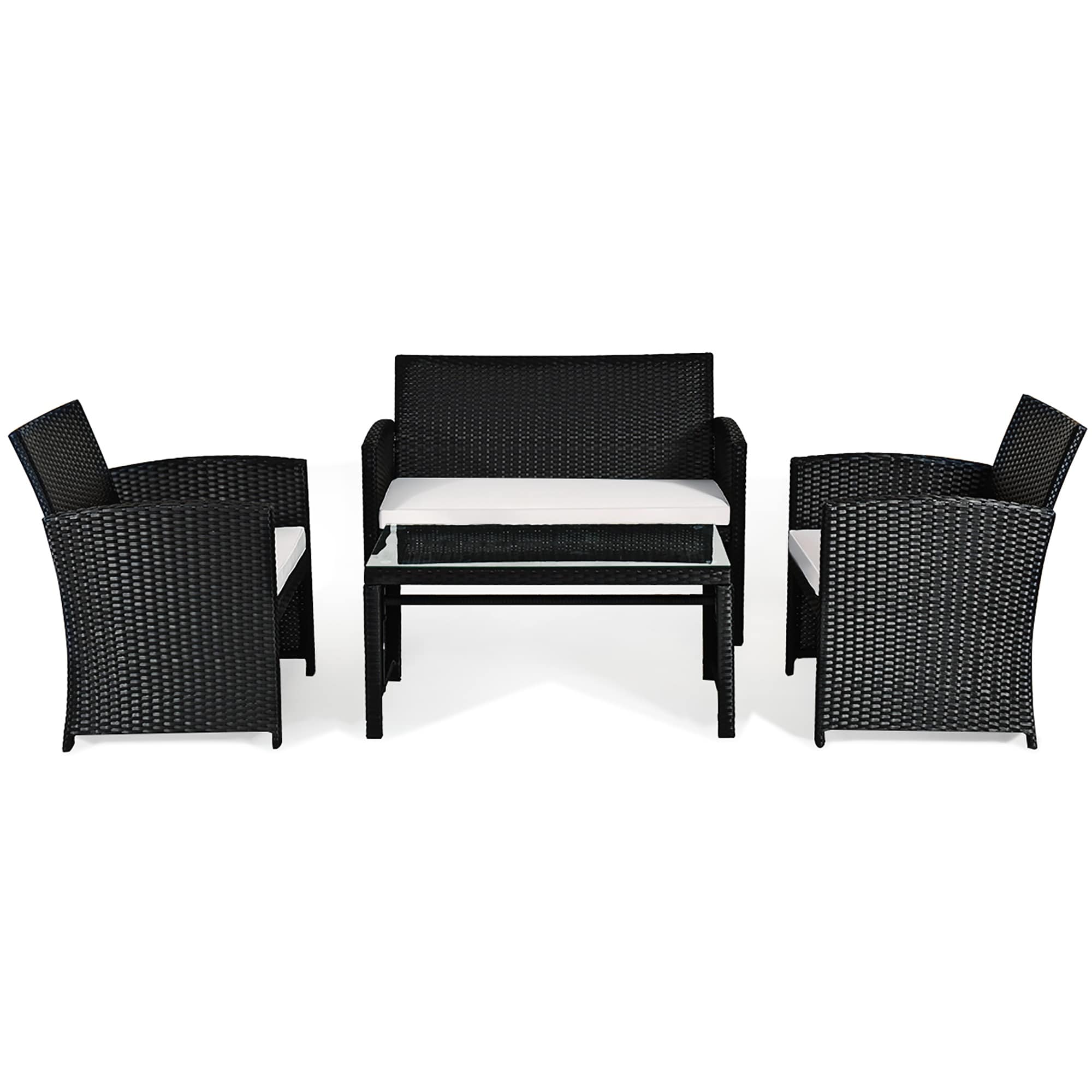 4pcs Wicker Patio Conversation Set Outdoor Rattan Sofa Set With Table