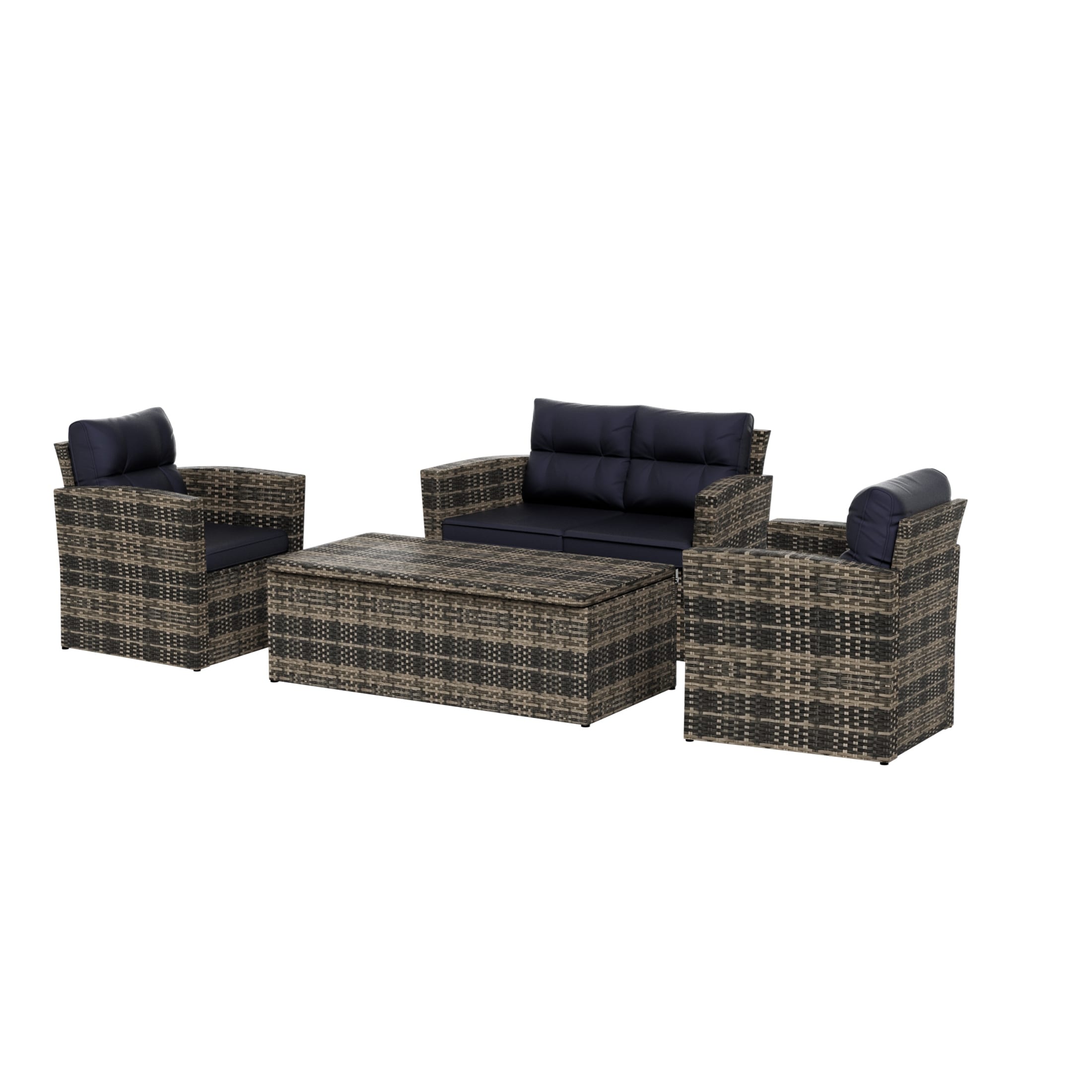Cruz 4-piece Outdoor Wicker Cushioned Patio Set And Storage Table