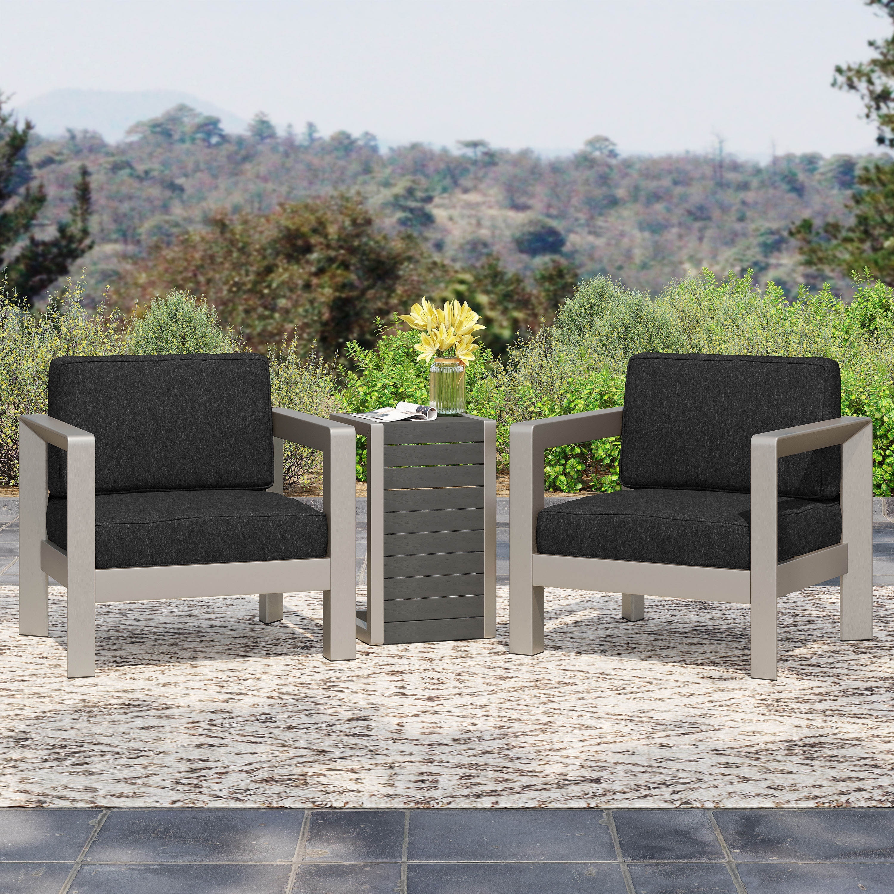 Aviara Outdoor Aluminum Club Chairs With Faux Wood-topped Side Table By Christopher Knight Home