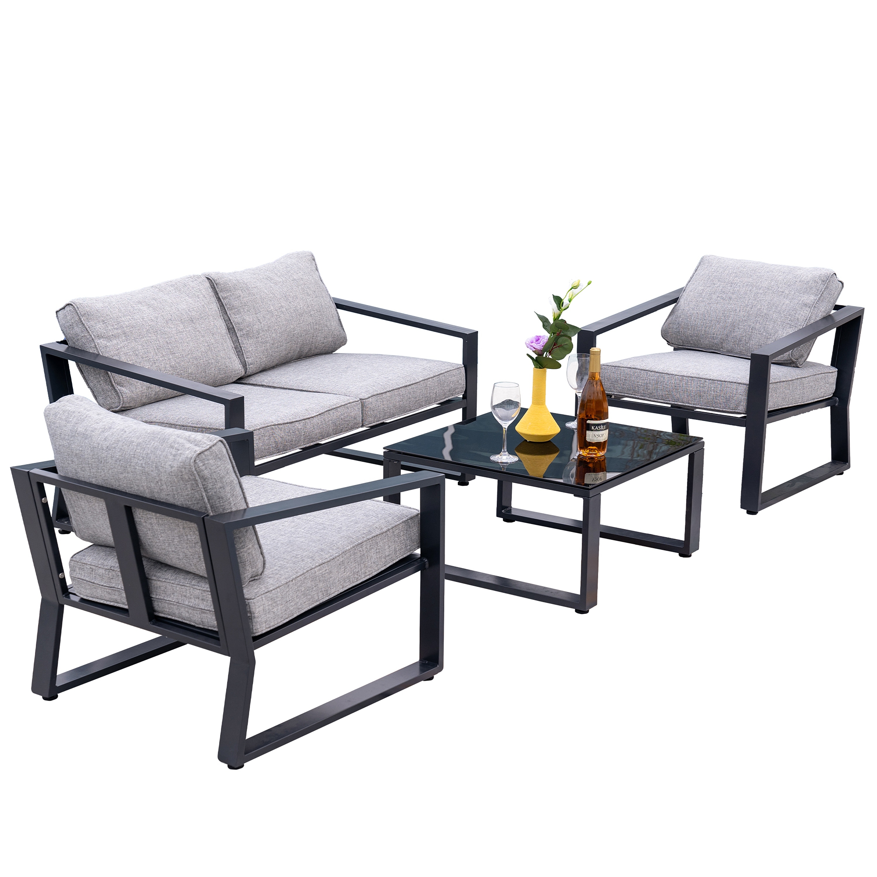 4-piece Patio Conversation Set With Coffee Table And Cushions