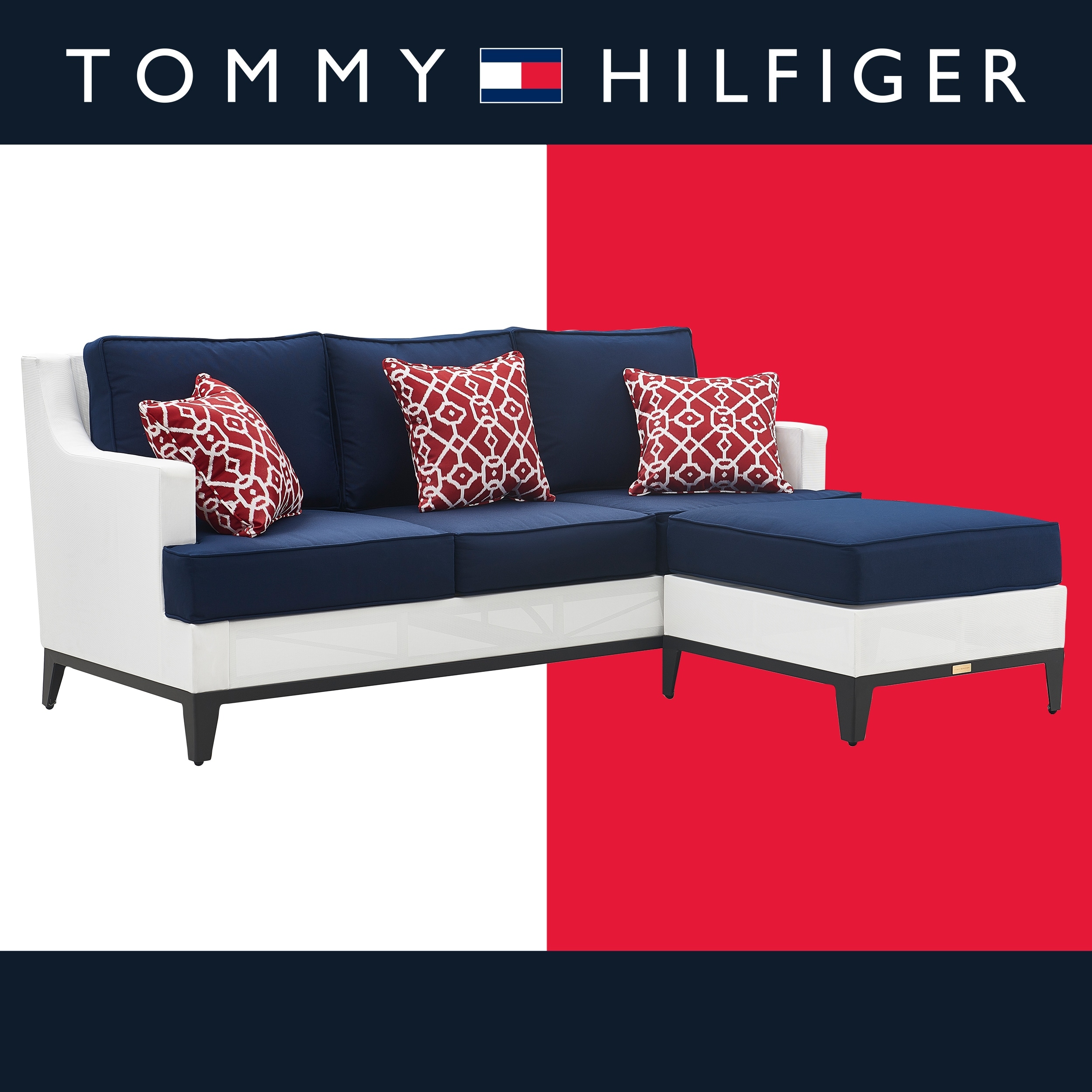 Tommy Hilfiger Hampton Outdoor Mesh Sectional With Cushions  Coastal White And Navy