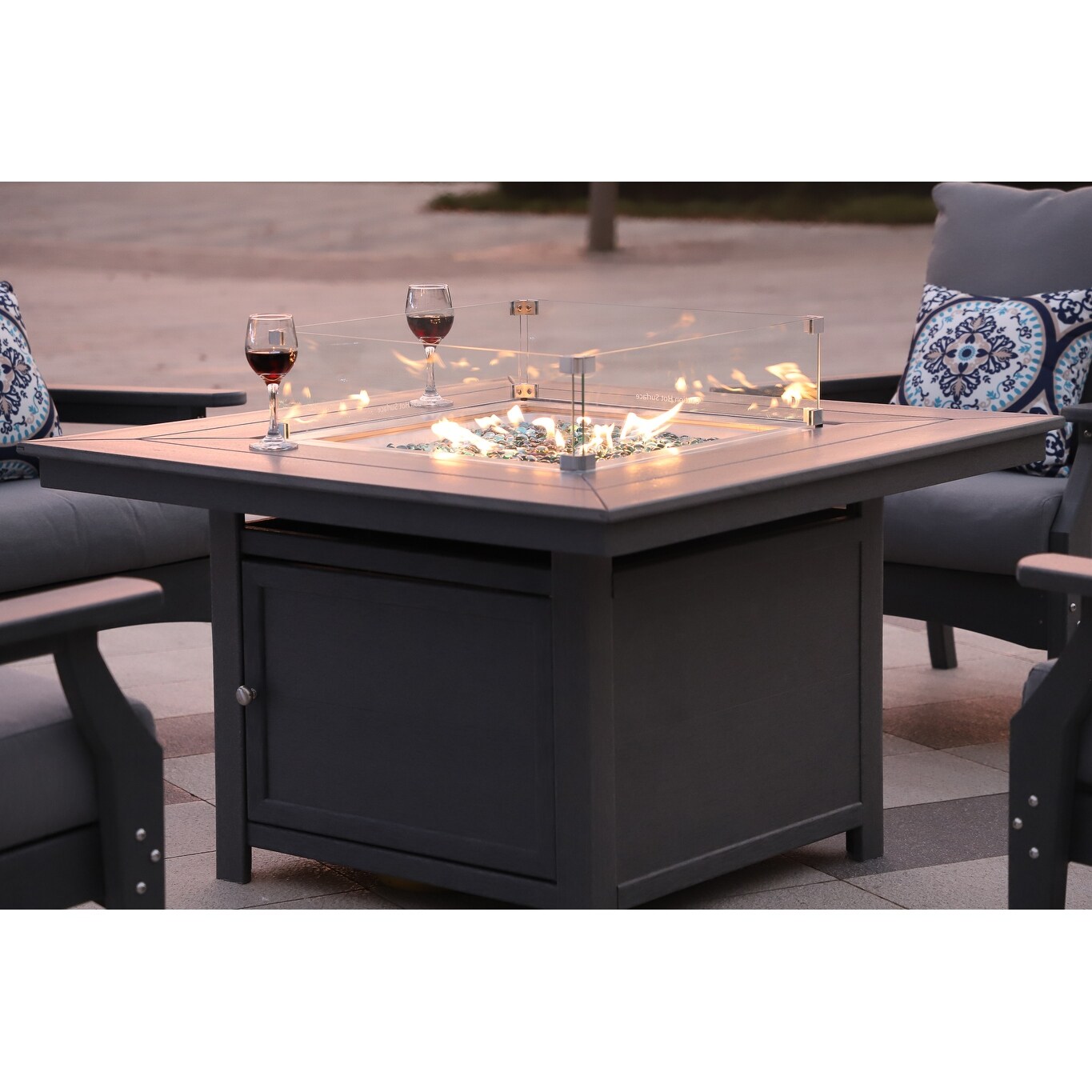 25h X 42w Square Firepit Set With Four Deep Seating Chairs
