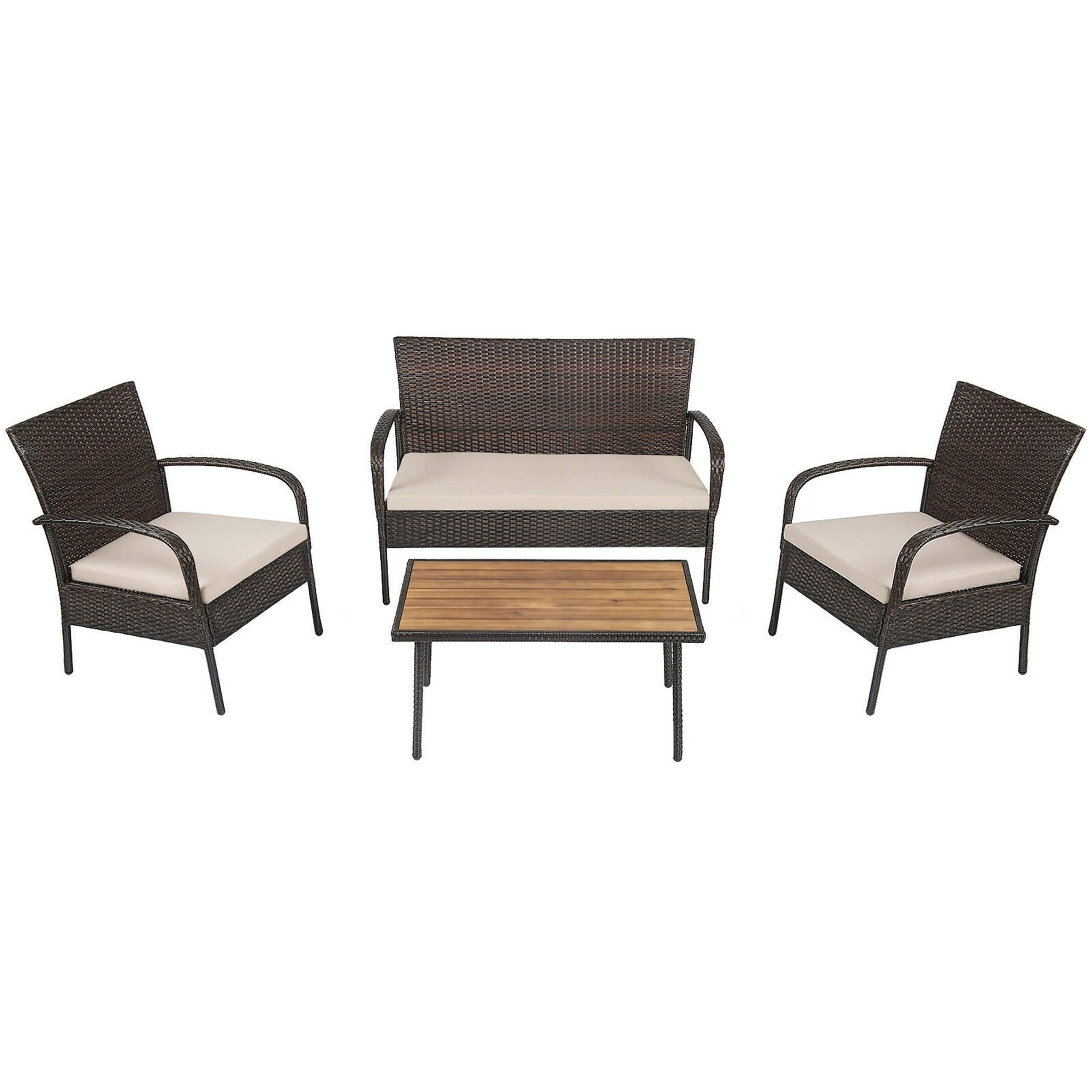 4-piece Patio Rattan Outdoor Conversation Set With Cushions