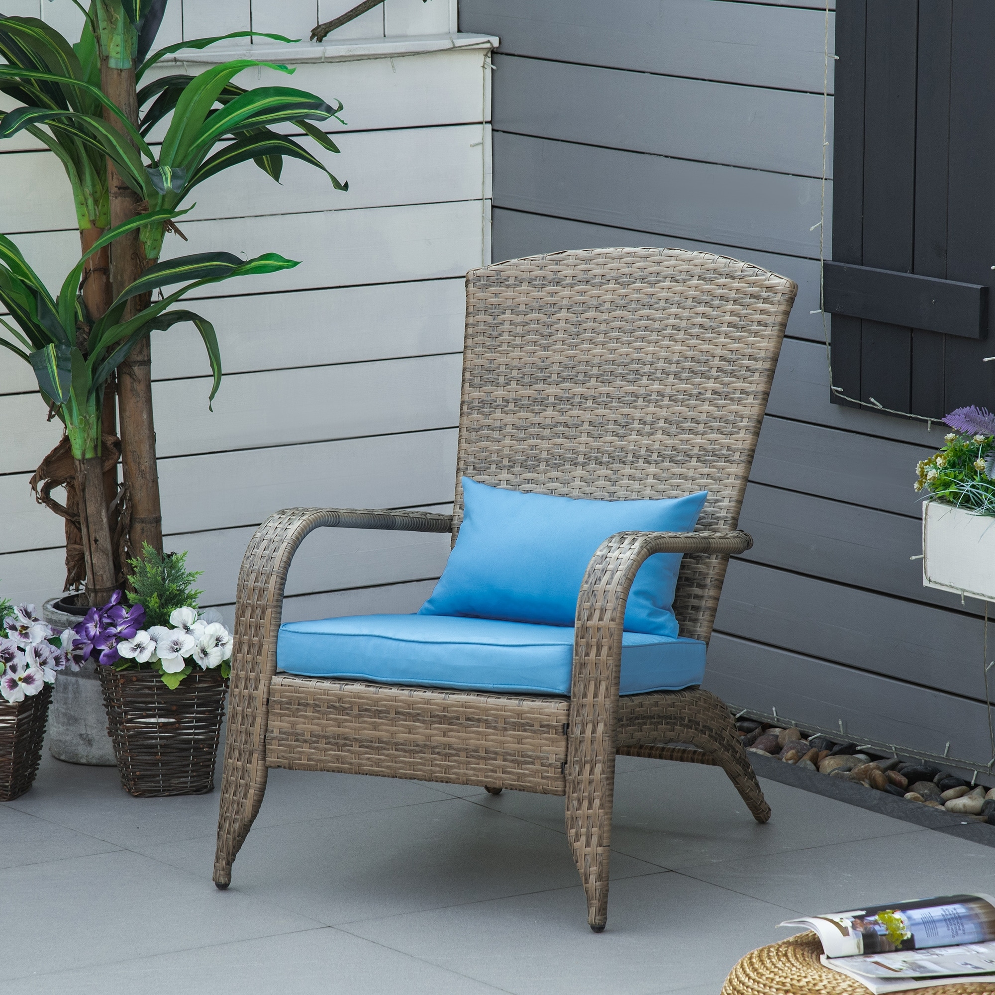 Outsunny Outdoor Classic Rattan Adirondack Chair With Cushion