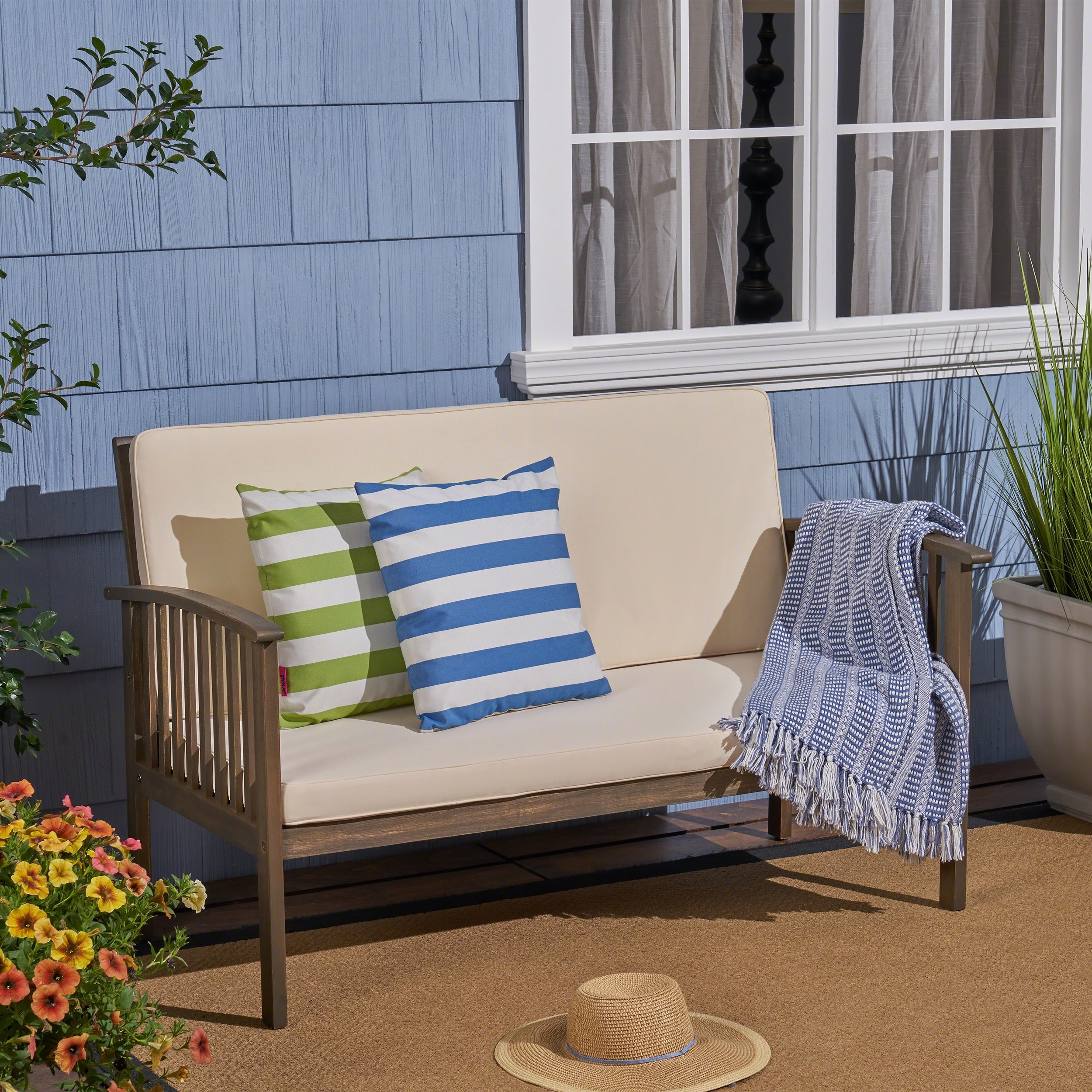 Carolina Outdoor Acacia Wood Loveseat By Christopher Knight Home