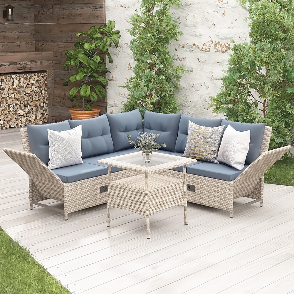 Outdoor Patio All Weather Sofa Set With Adjustable Backs For Backyard