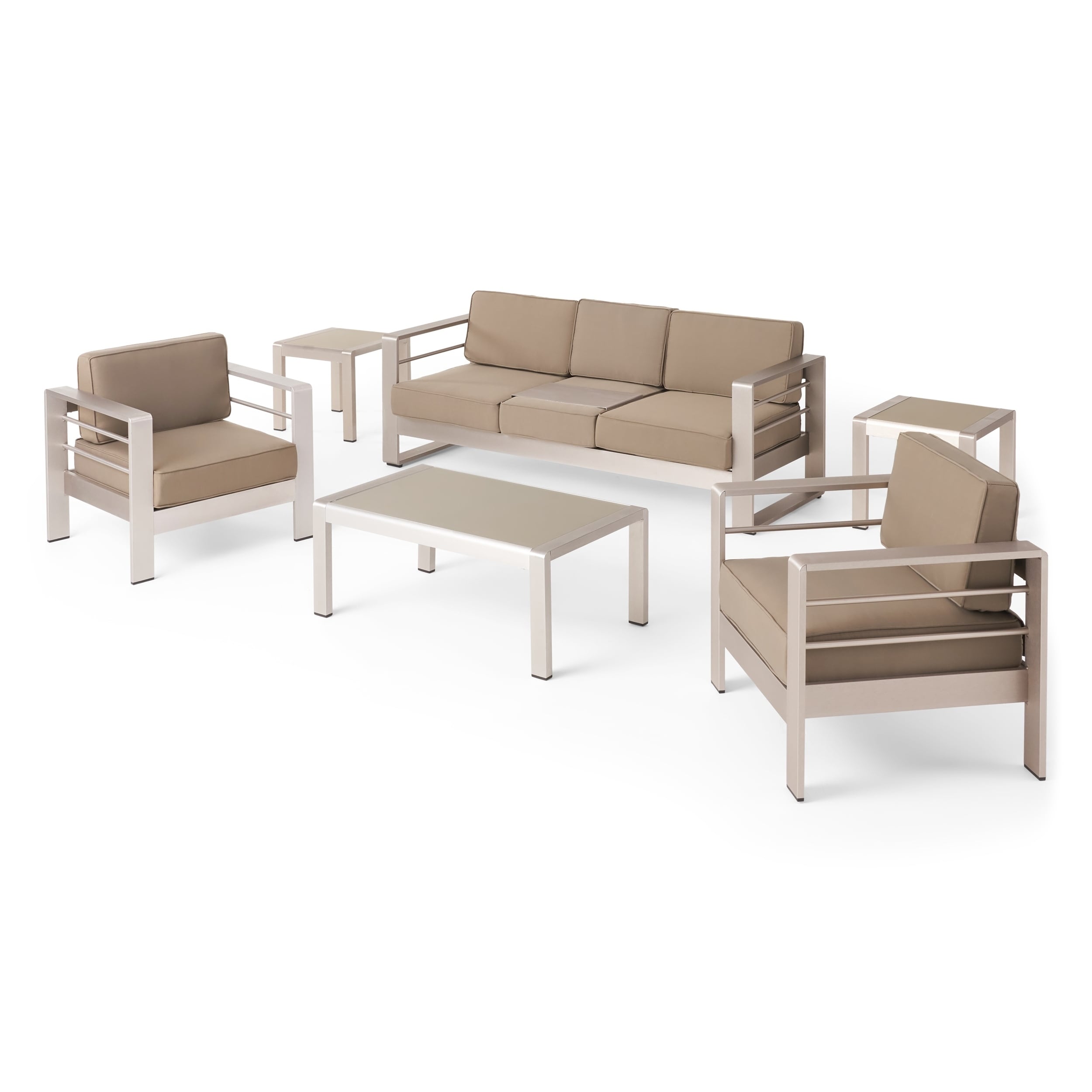 Cape Coral Outdoor 5 Seater Aluminum Sofa Chat Set With 2 Side Tables By Christopher Knight Home