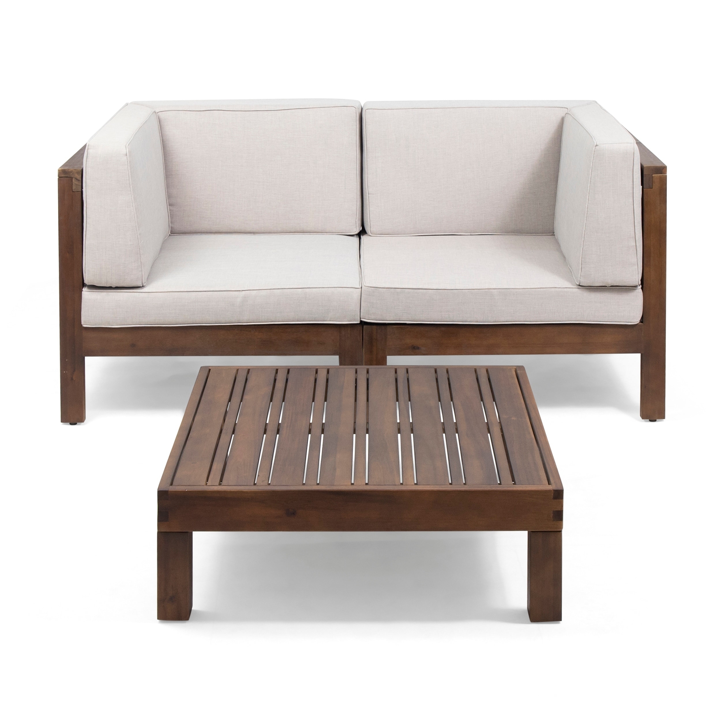 Oana Outdoor 2-seater Acacia Wood Sectional Loveseat Set With Coffee Table By Christopher Knight Home