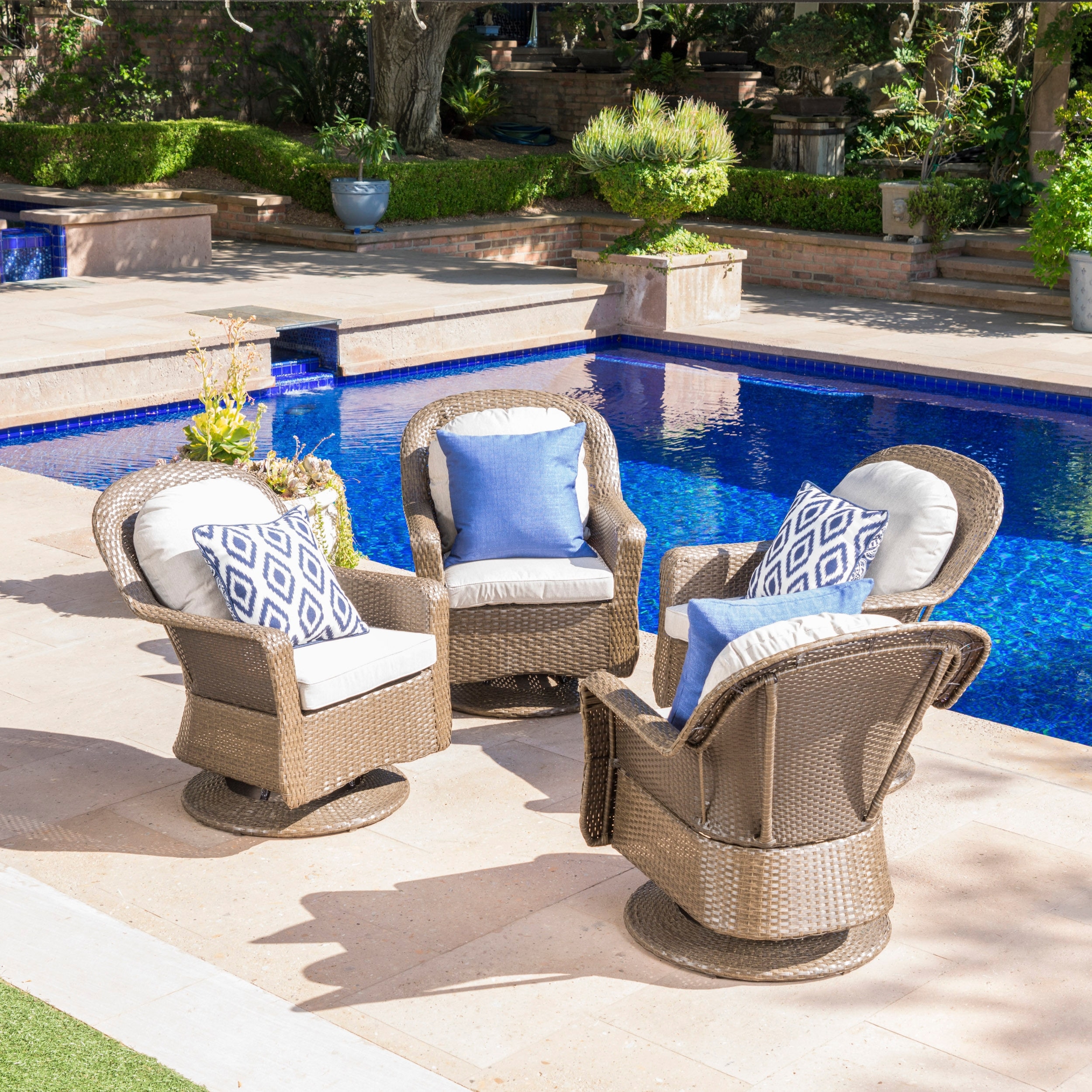 Liam Outdoor Wicker Outdoor Swivel Club Chairs W/ Cushions (set Of 4) By Christopher Knight Home