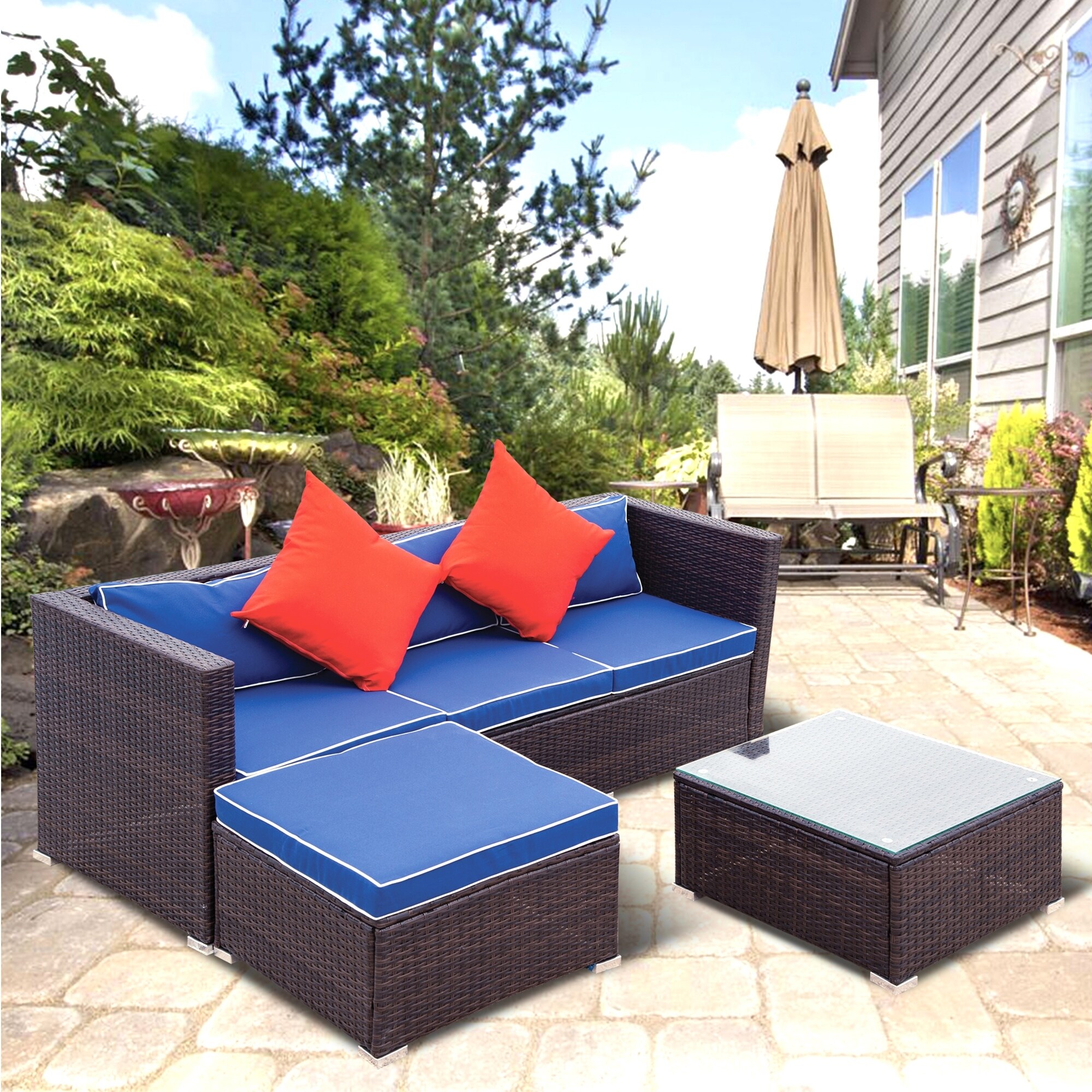 3-piece Pe Wicker Sectional Patio Set For 3-4  Ideal For Indoor Or Outdoor Relaxation.