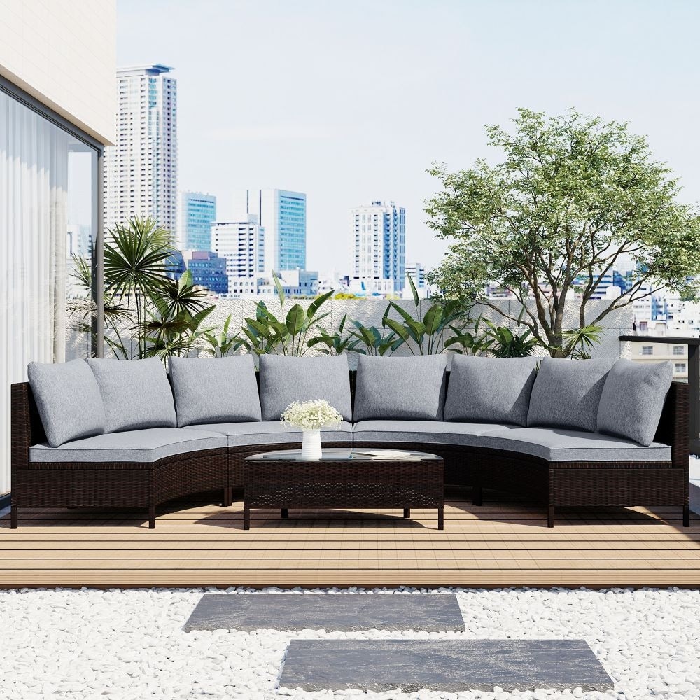 5 Pieces Pe Rattan Wicker Sofa Set Outdoor Patio Sectional Furniture Set brown