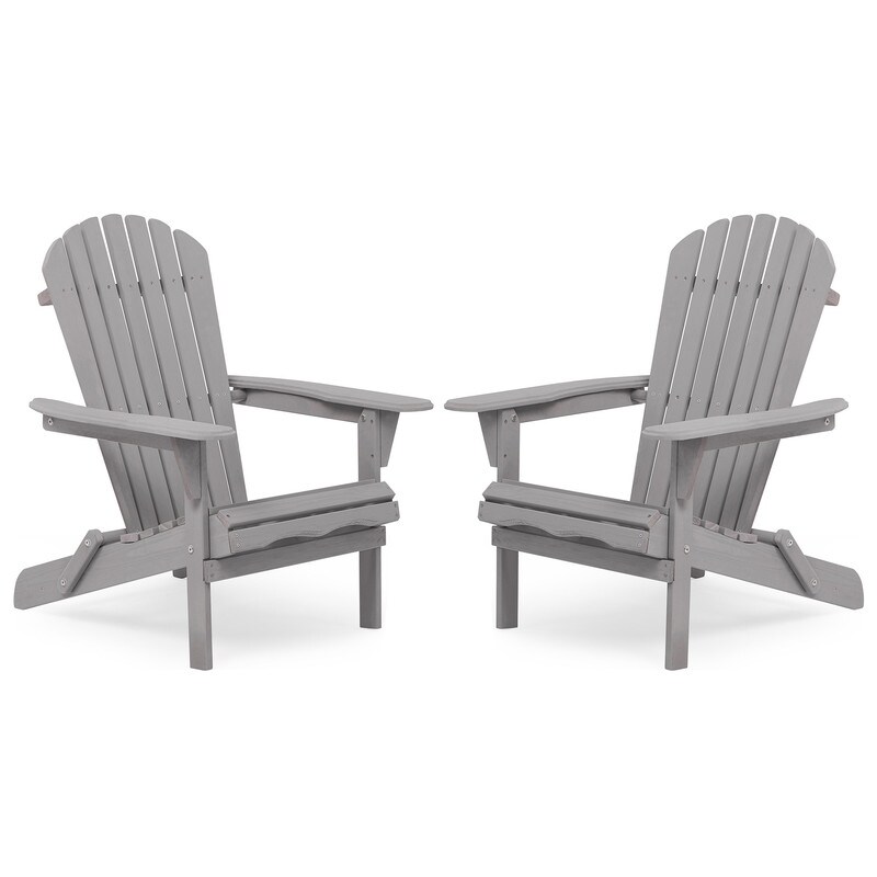 Grondin Solid Wood Folding Adirondack Chair Set Of 2  Weather-resistant Patio Lounge Chair 2 Piece Set For Indoor And Outdoor