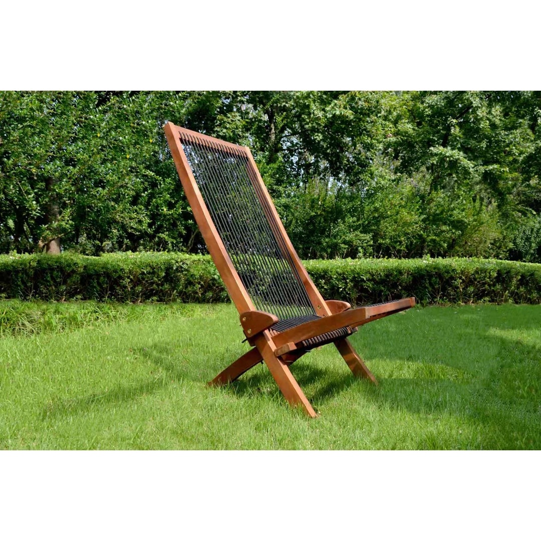 Outdoor Patio Garden Furniture  Adirondack Chair  Ergonomic Seat and Tall Slanted Cotton Rope Back Design  Folding Wooden Chair