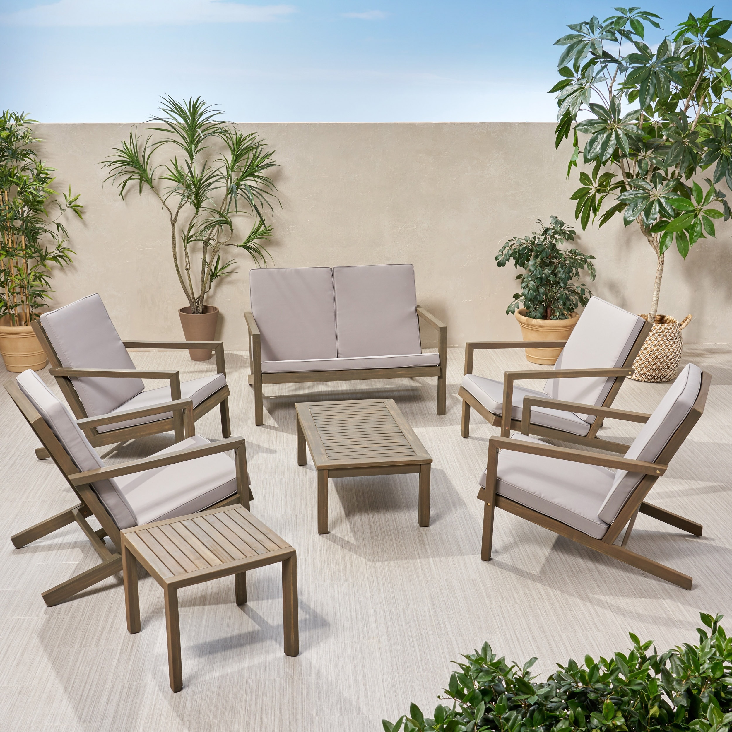 Leah Outdoor 6-seater Acacia Wood Chat Set By Christopher Knight Home