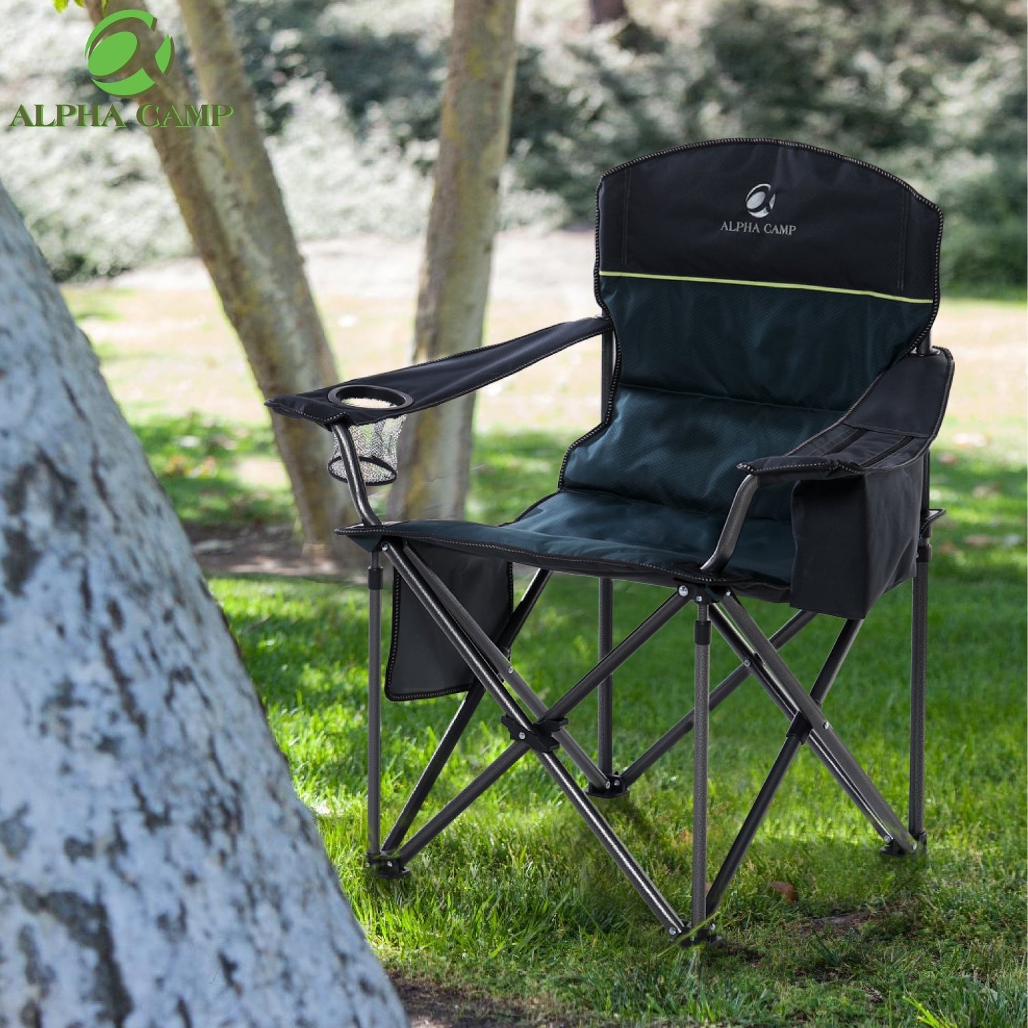 Alpha Camp Oversized Folding Chair Heavy Duty Support 450 Lbs Steel Frame Collapsible Padded Arm Chair With Cup Holder