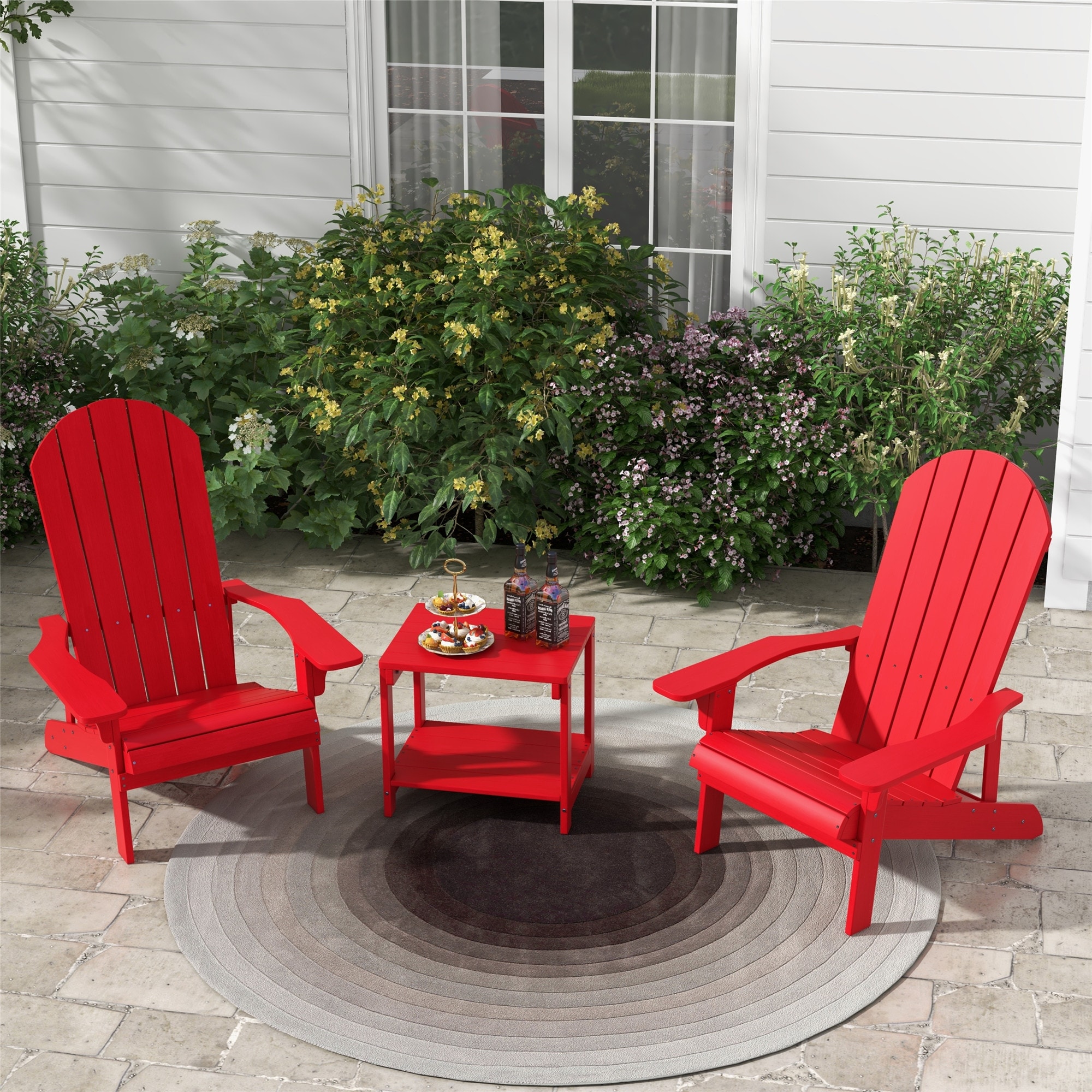 3 Pieces Garden Patio Furniture Set  All-weather Plastic Wood Bistro Set With 2 Chairs  Small Side End Table  For Balcony  Pool