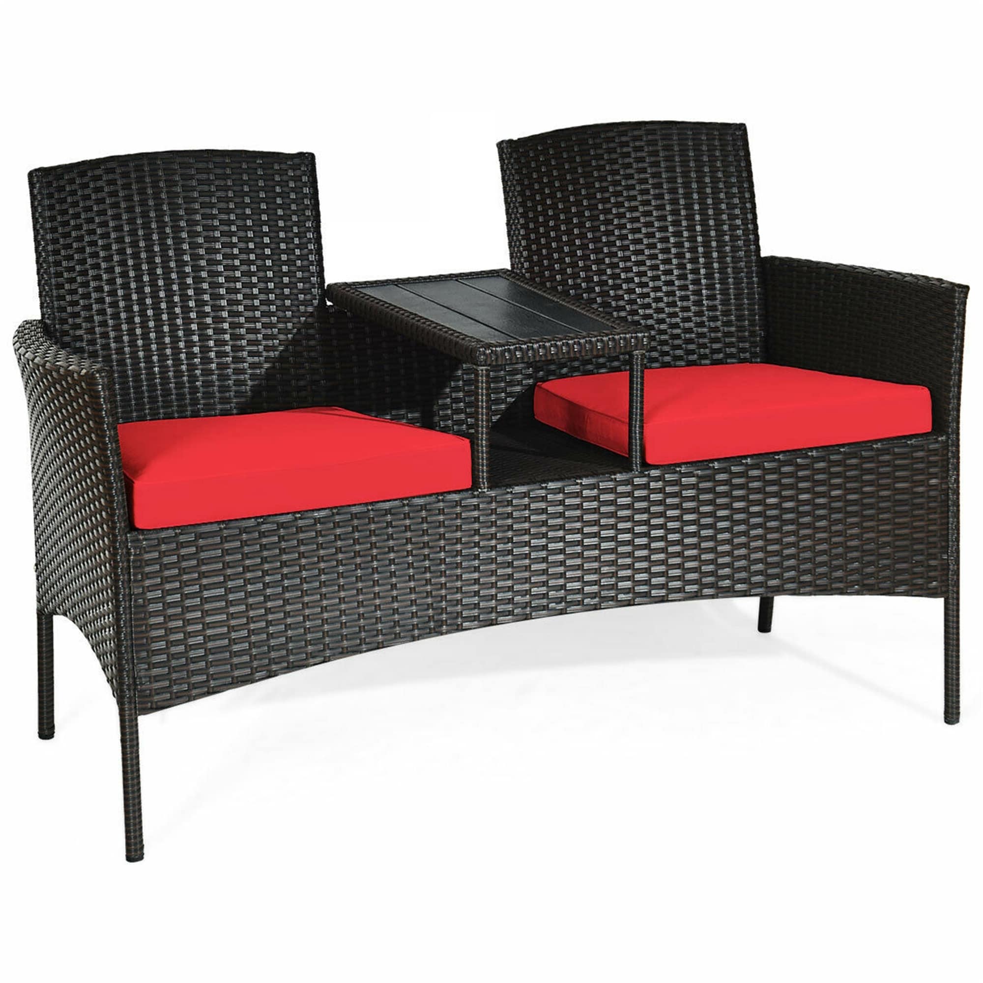 Rattan Double Seat Patio Conversation Set Loveseat Sofa With Cushions