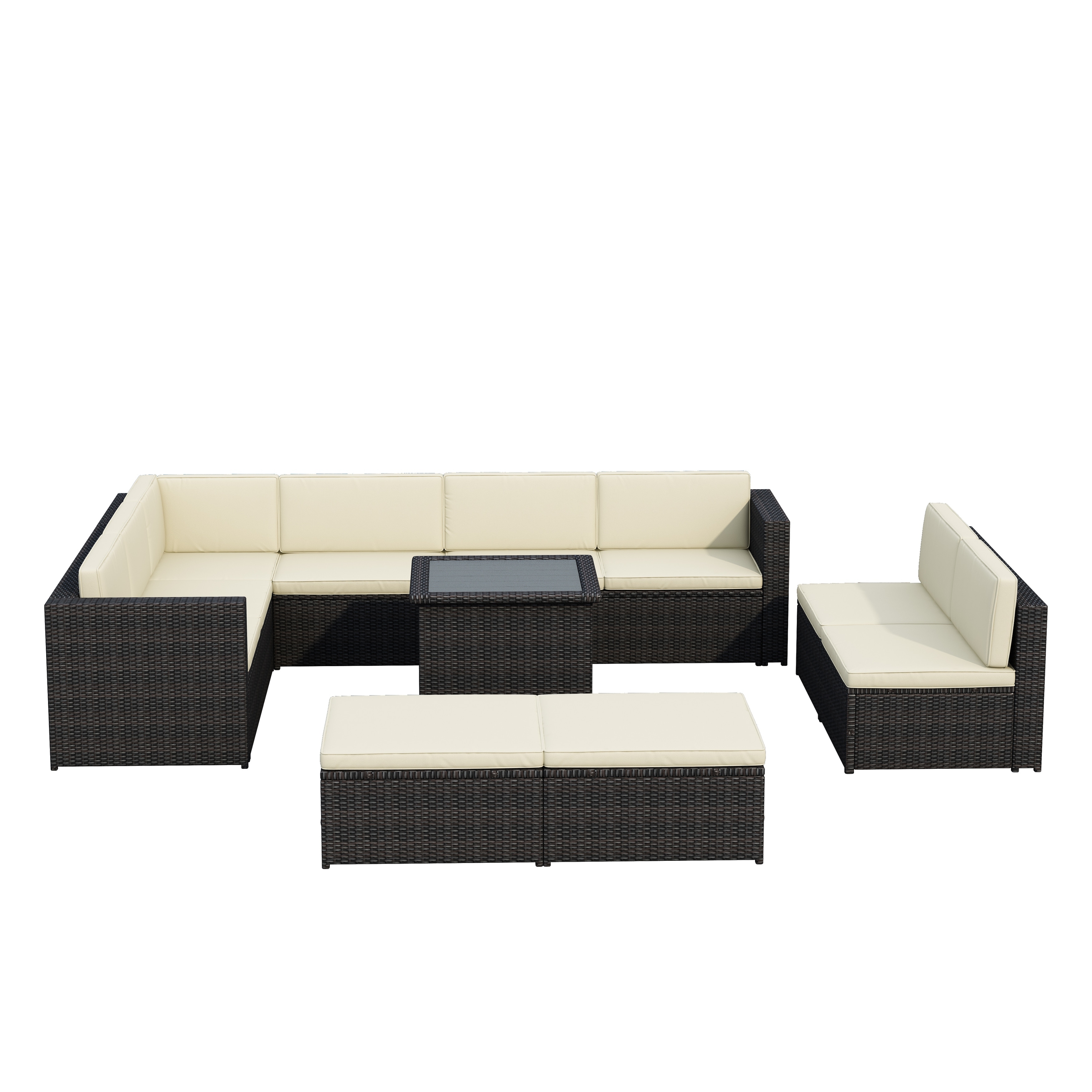 9 Piece Outdoor Sofa Set With Sectional Sofa single Chair table And Ottoman