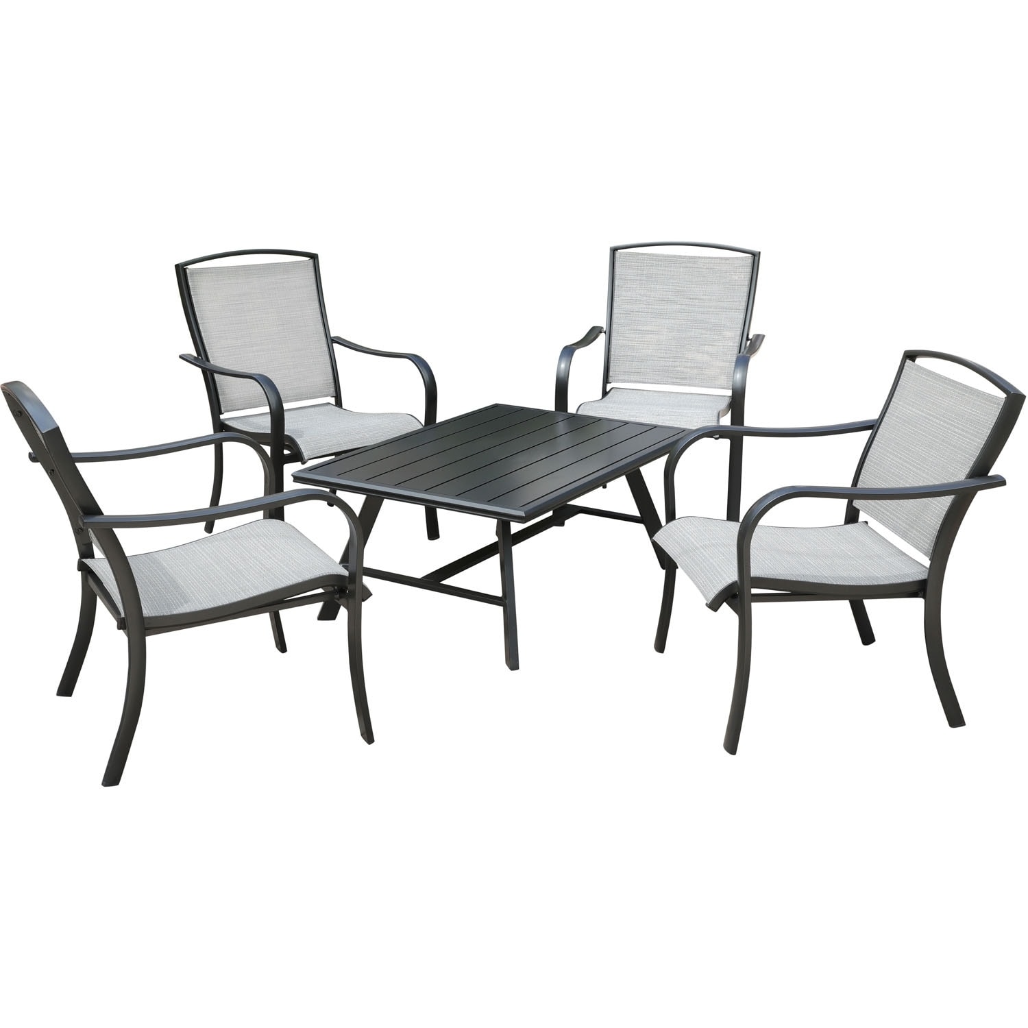 Hanover Foxhill 5-piece Commercial-grade Patio Seating Set With 4 Sling Lounge Chairs And A Slat-top Coffee Table