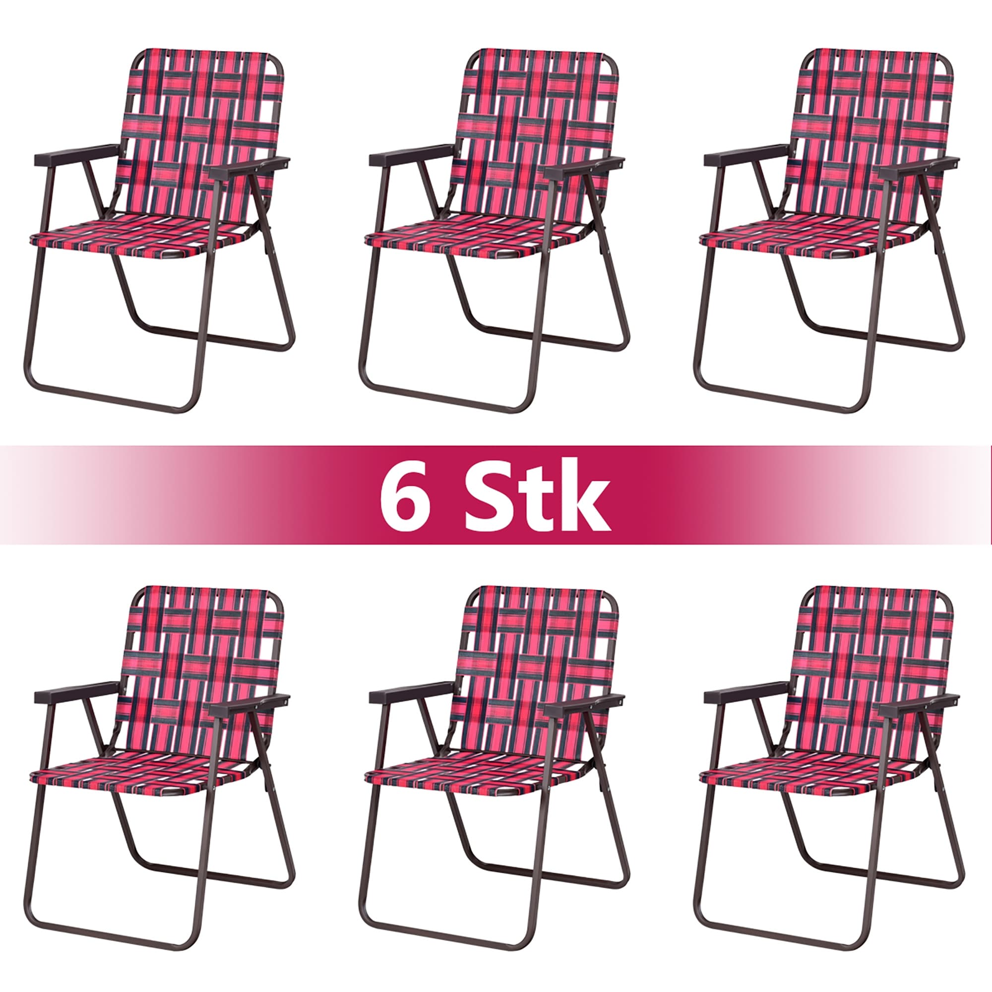 Patio Folding Web Chair Set 6 Pack Portable Chair