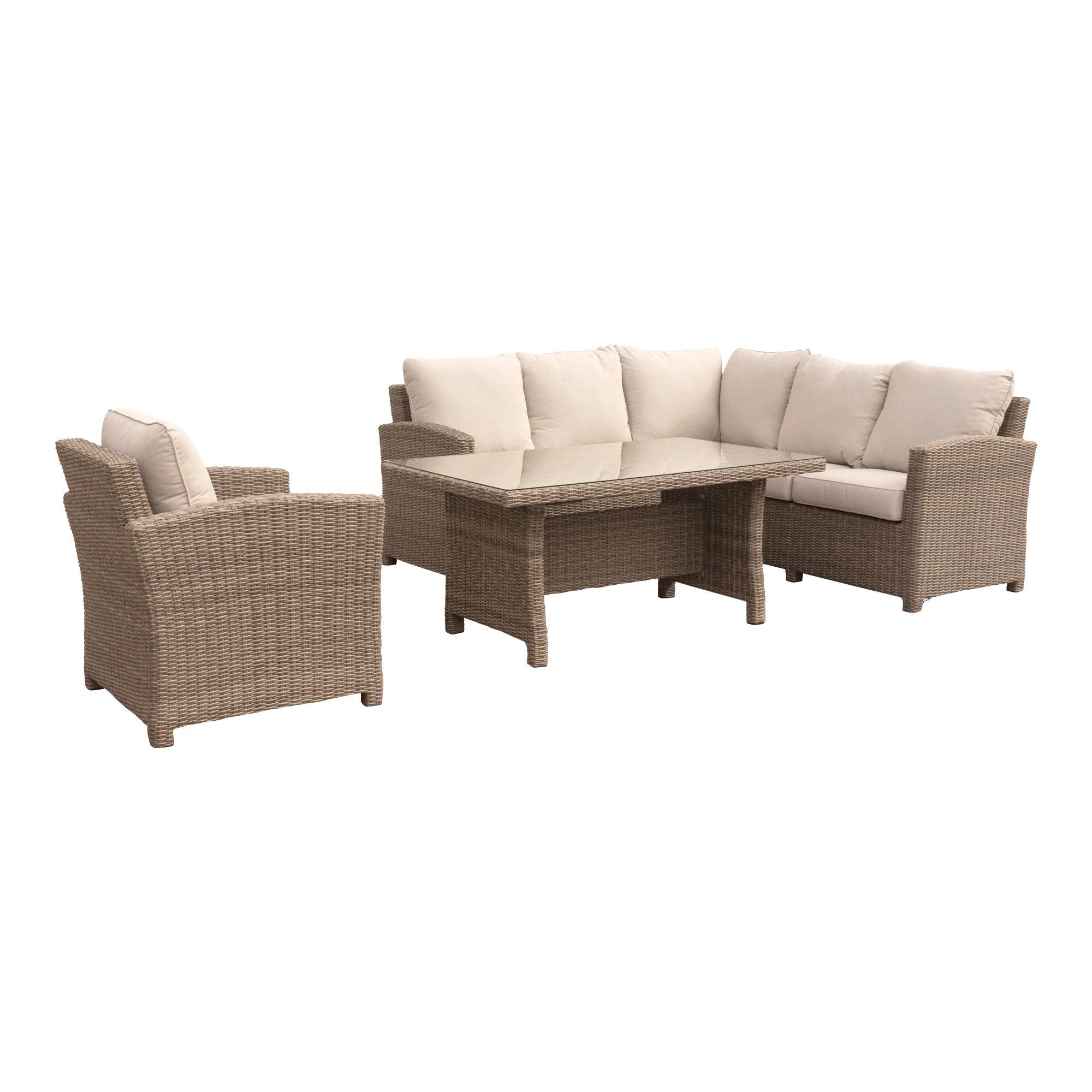 Courtyard Casual Capri 5 Pc Sectional With Chow Dining And Club Chair