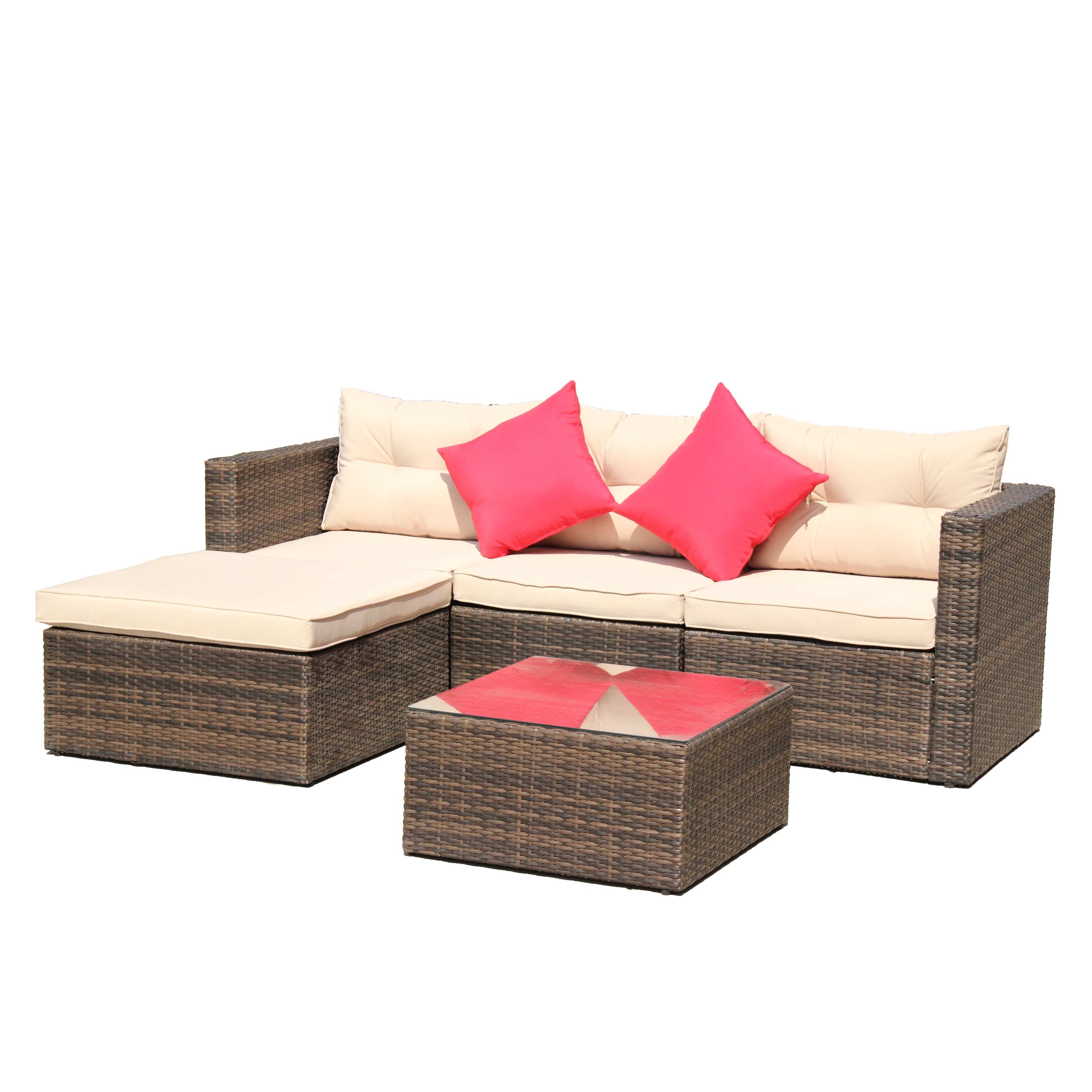 Brown 5pc Wicker Patio Sectional Set