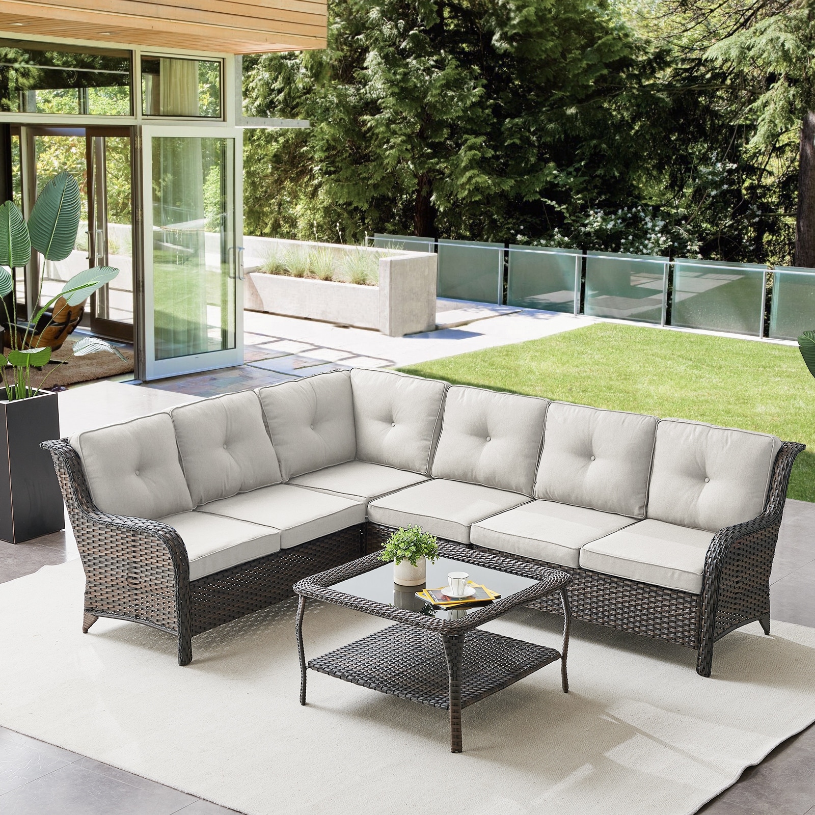 Pocassy Outdoor Sectional Sofa With Coffee Table