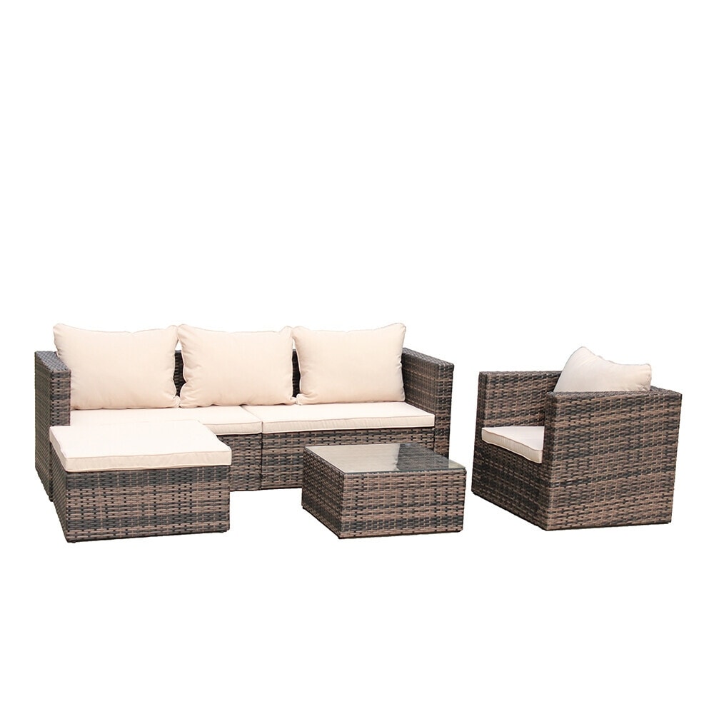 4-piece Rattan Patio Furniture Set Wicker Garden Sectional Sofa Set